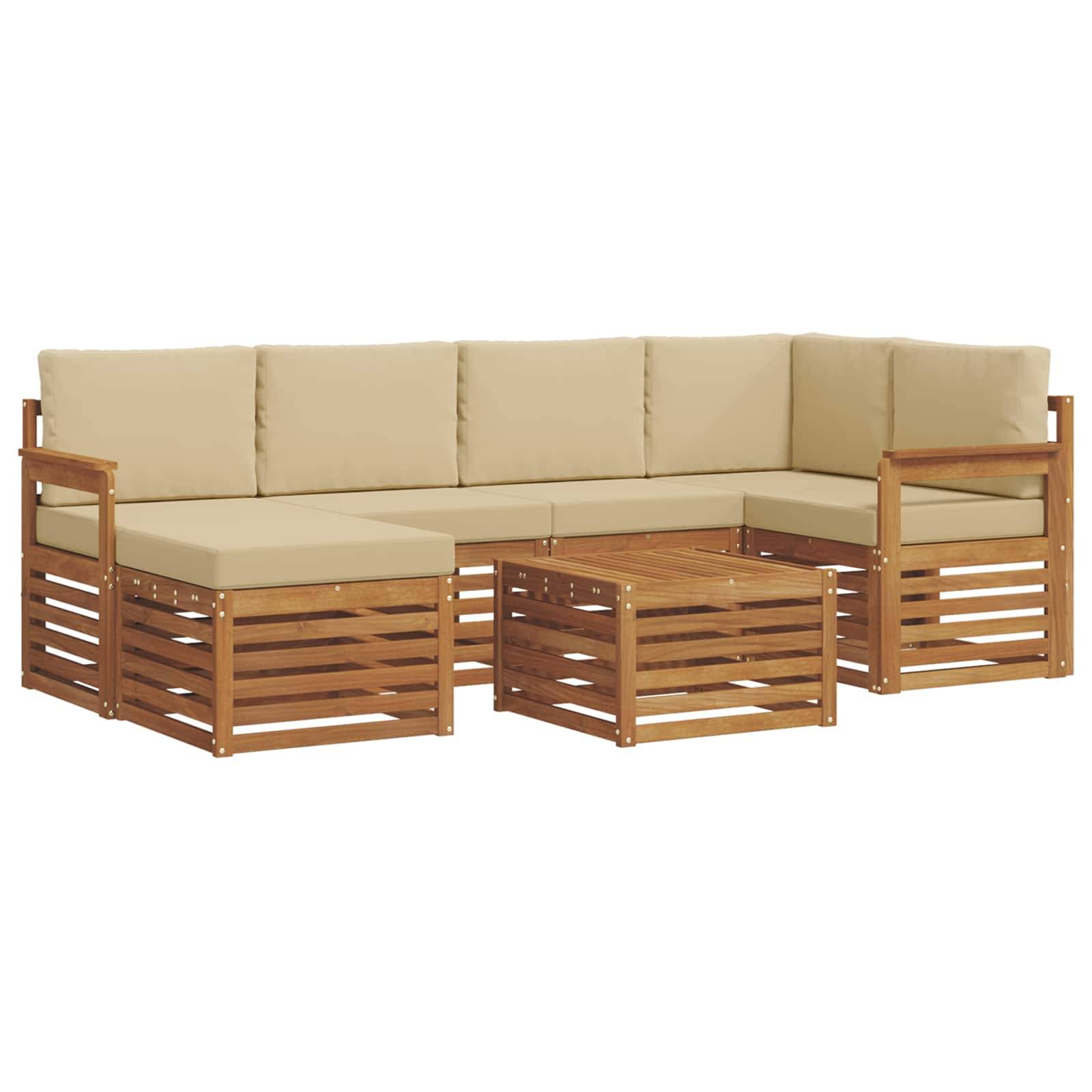 vidaXL Ecksofa Set mit Kissen 7 pcs Natur und Beige Massivholz Akazie