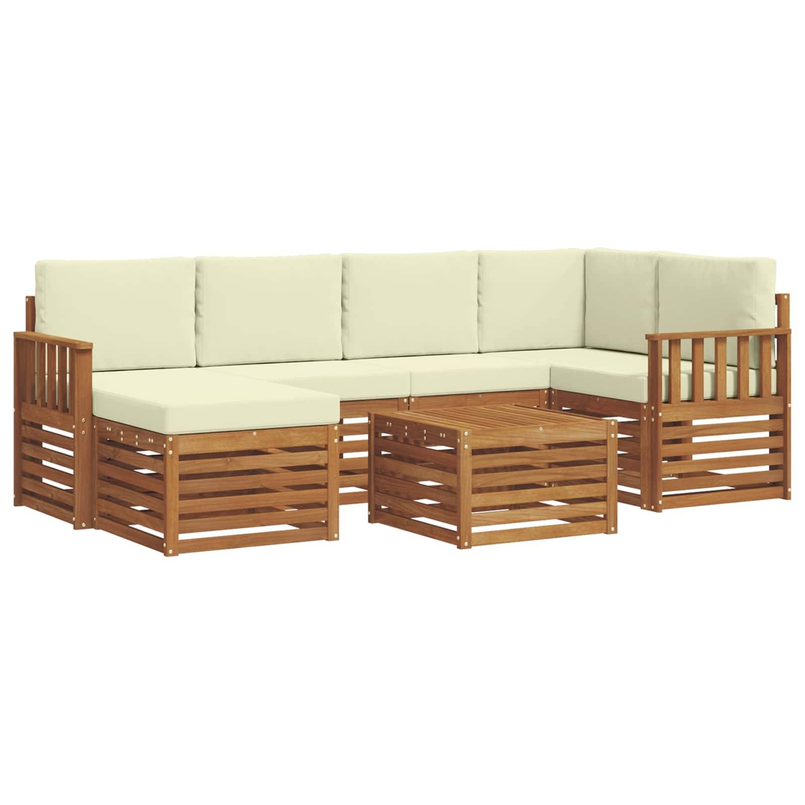 vidaXL Ecksofa Set mit Kissen 7 pcs Natur und Creme Massivholz Akazie