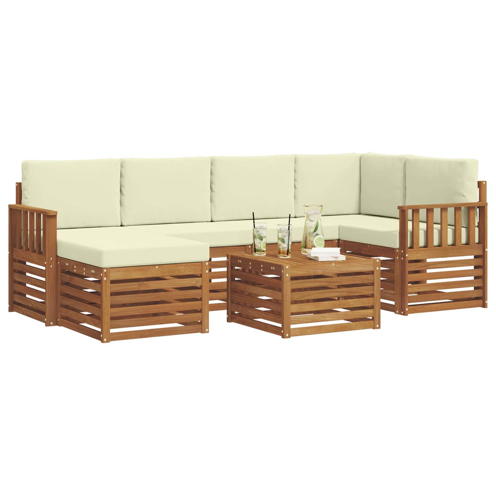 vidaXL Ecksofa Set mit Kissen 7 pcs Natur und Creme Massivholz Akazie