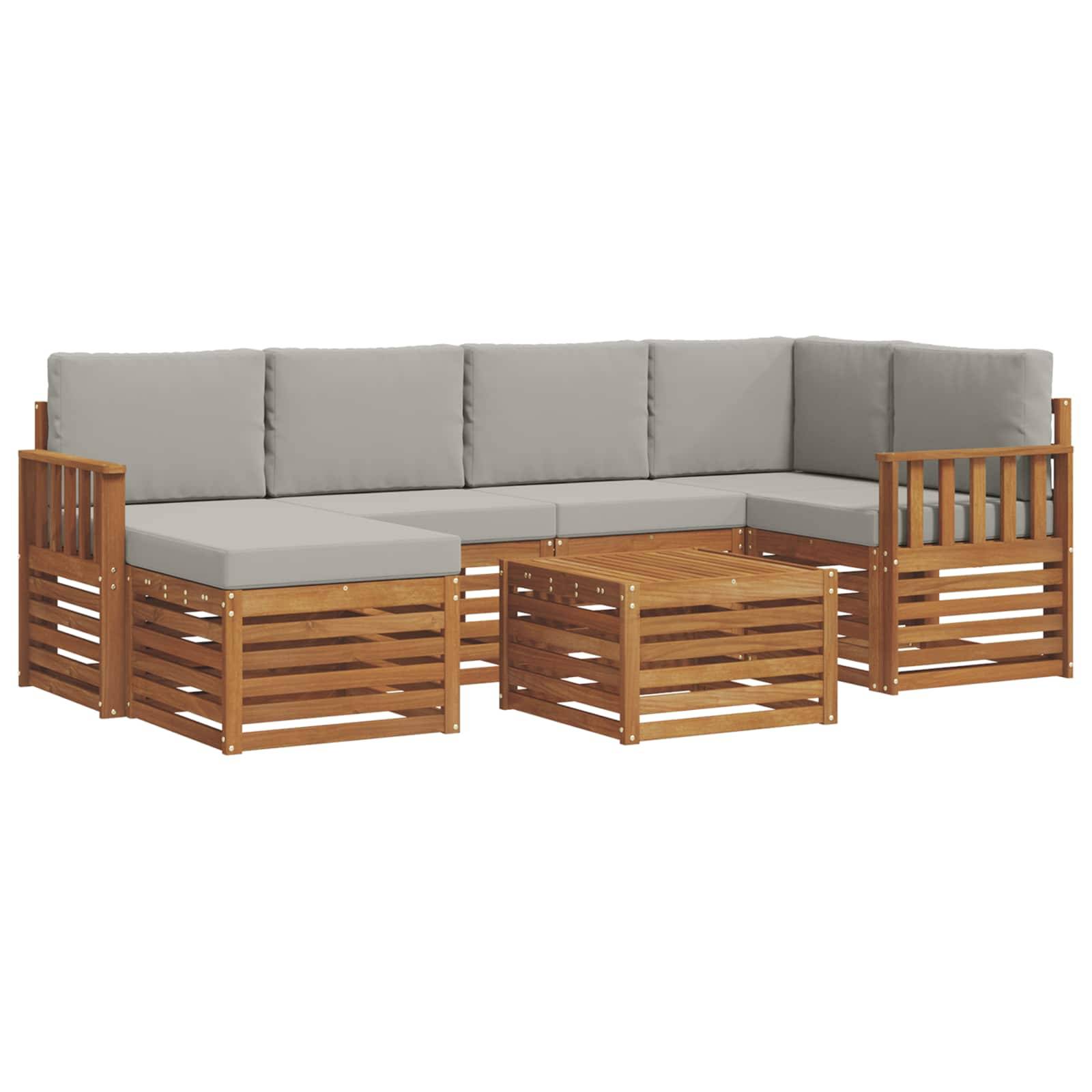 vidaXL Ecksofa Set 7 pcs Natürlich und Hellgrau Massivholz Akazie
