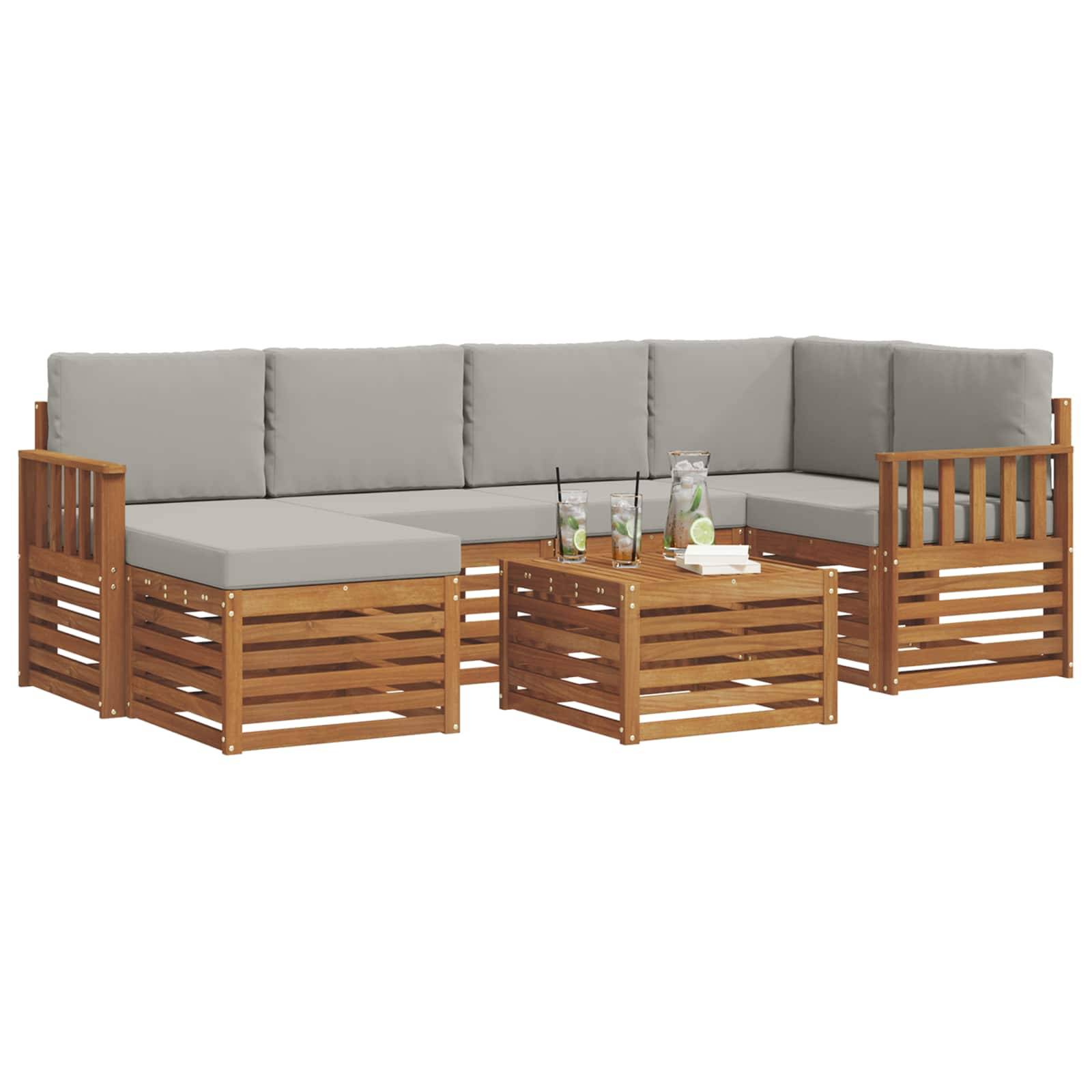 vidaXL Ecksofa Set 7 pcs Natürlich und Hellgrau Massivholz Akazie