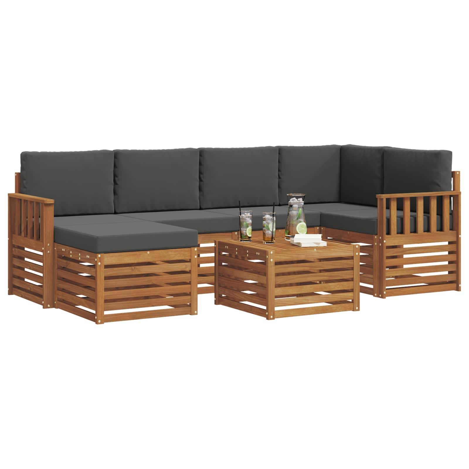 vidaXL Ecksofa Set 7 pcs Natur und Anthrazit Massivholz Akazie