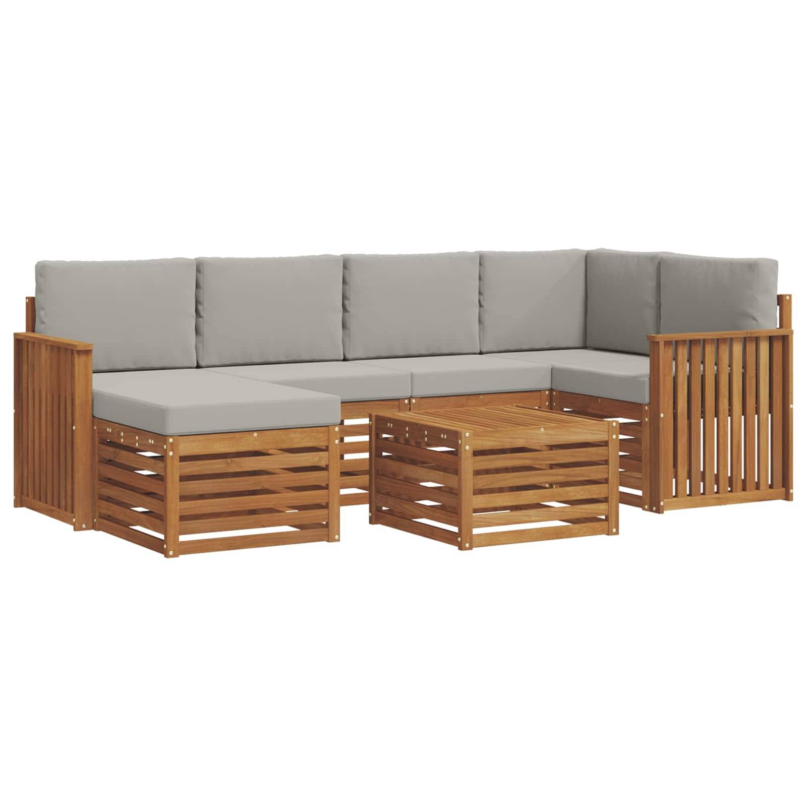 vidaXL Ecksofa Set 7 pcs Natürlich und Hellgrau Massivholz Akazie