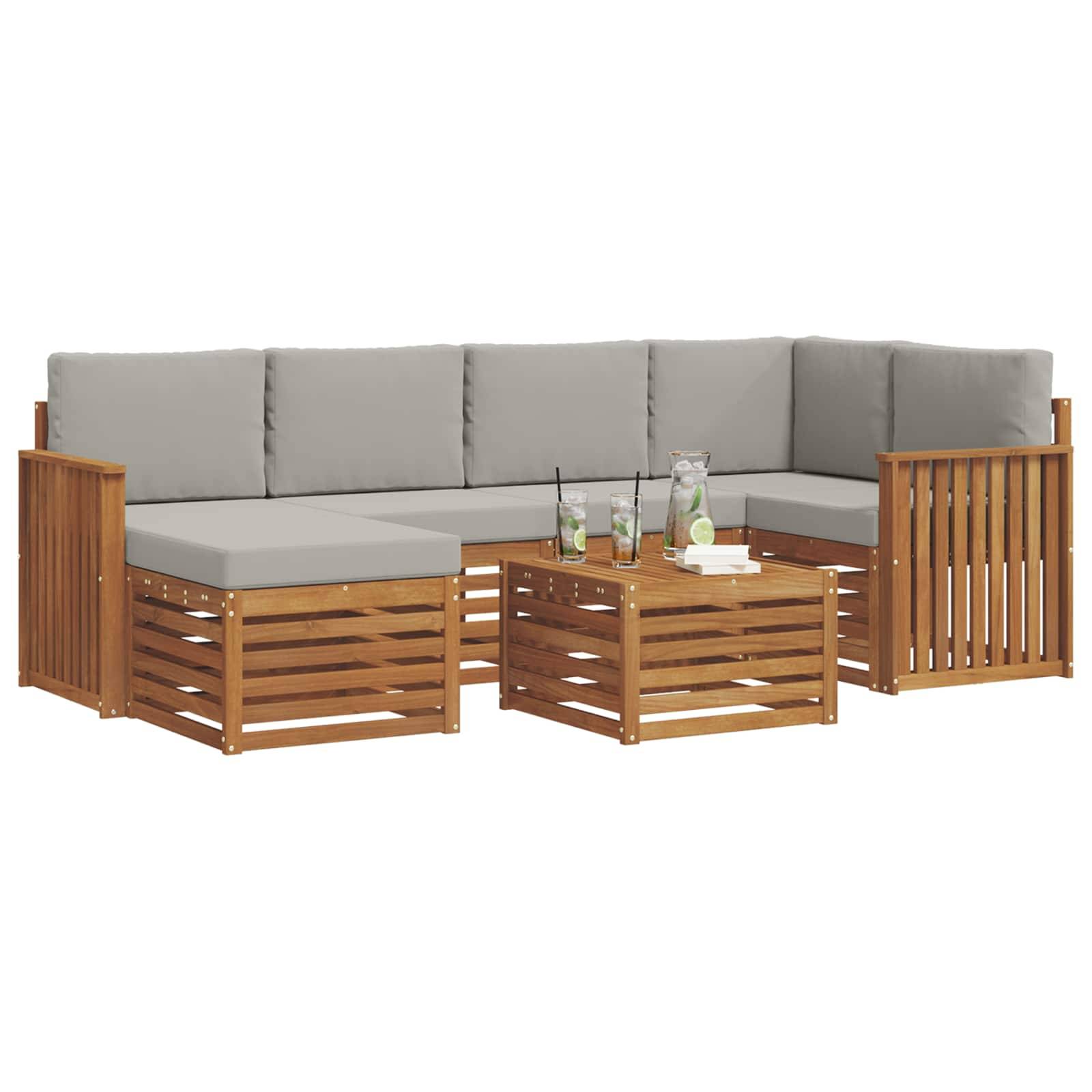 vidaXL Ecksofa Set 7 pcs Natürlich und Hellgrau Massivholz Akazie