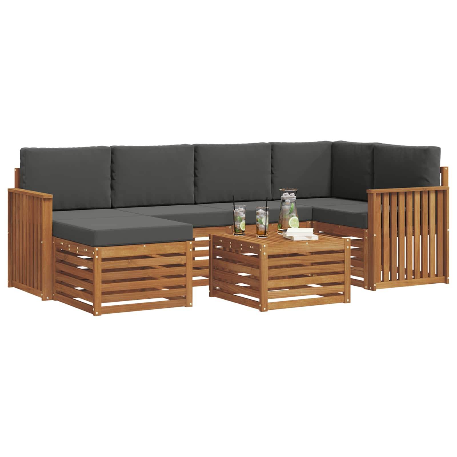 vidaXL Ecksofa Set 7 pcs Natur und Anthrazit Massivholz Akazie