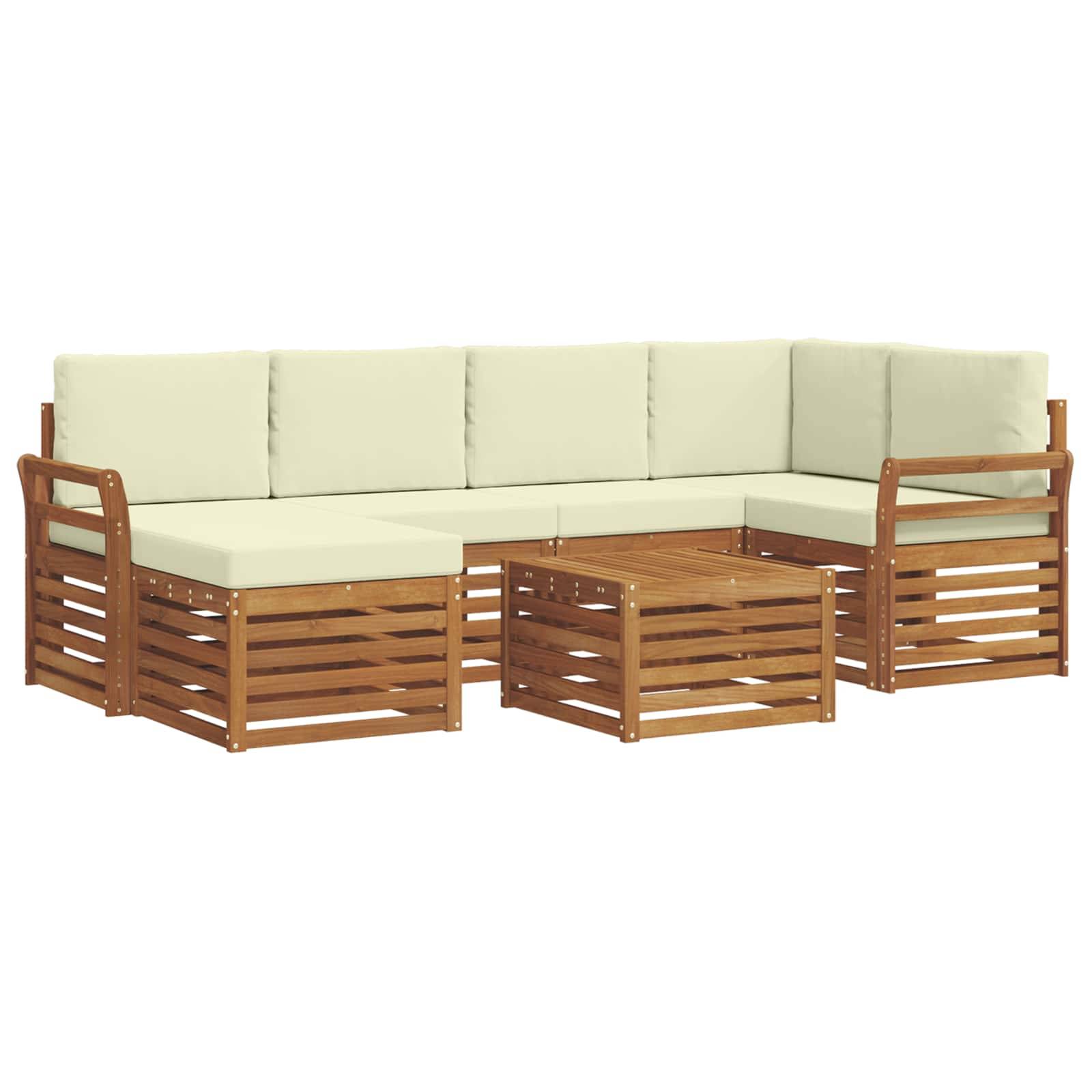 vidaXL Ecksofa Set mit Kissen 7 pcs Natur und Creme Massivholz Akazie