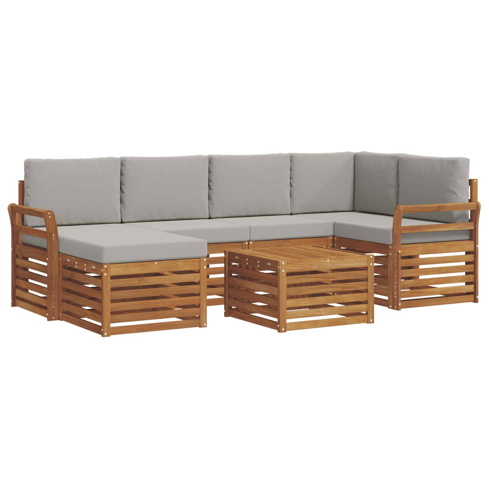 vidaXL Ecksofa Set 7 pcs Natürlich und Hellgrau Massivholz Akazie
