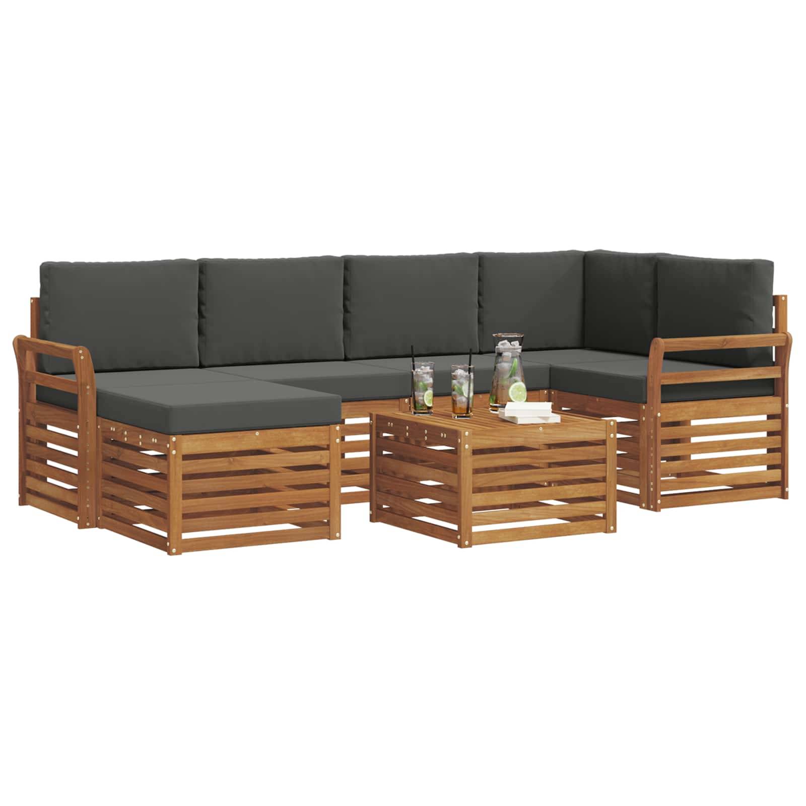 vidaXL Ecksofa Set 7 pcs Natur und Anthrazit Massivholz Akazie