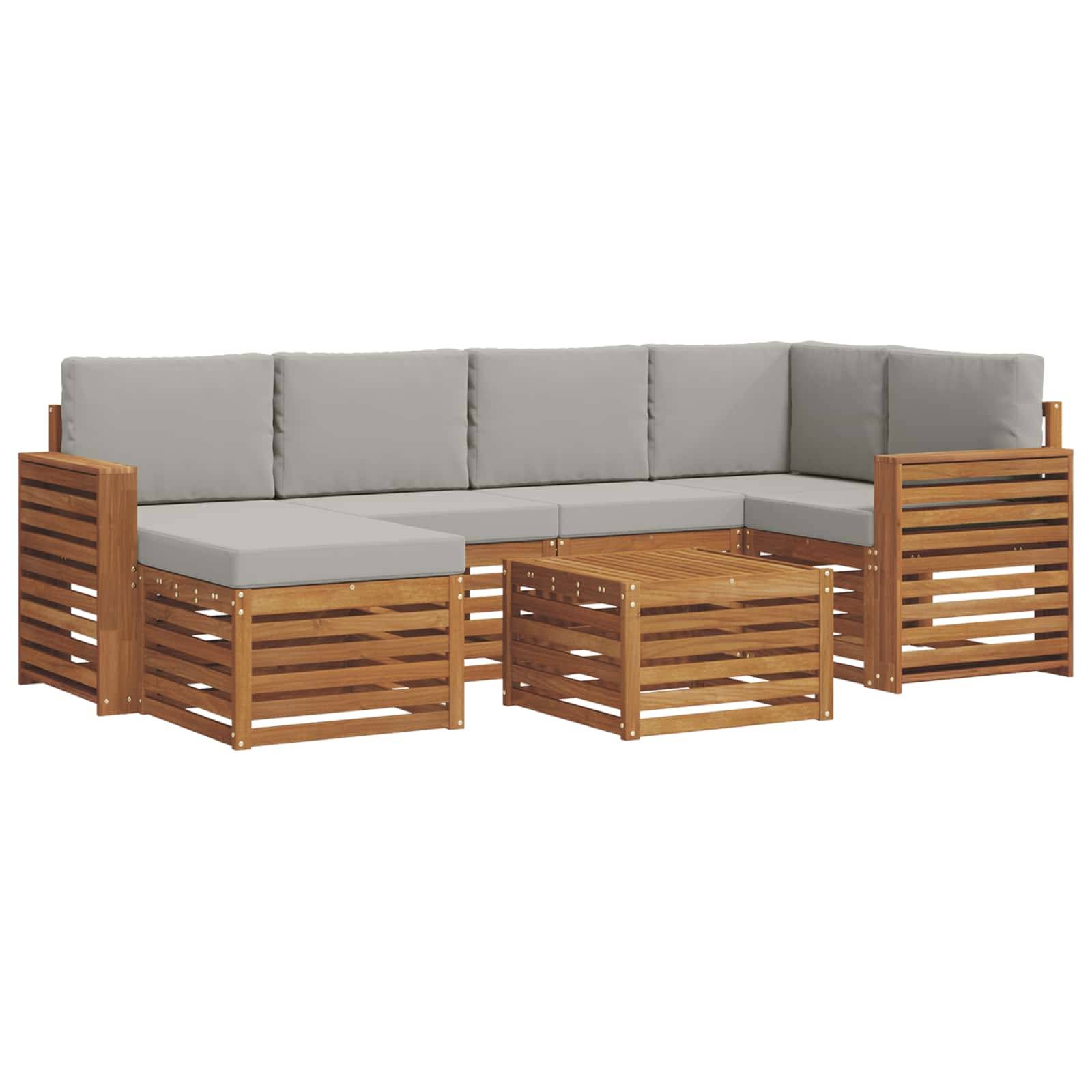 vidaXL Ecksofa Set 7 pcs Natürlich und Hellgrau Massivholz Akazie