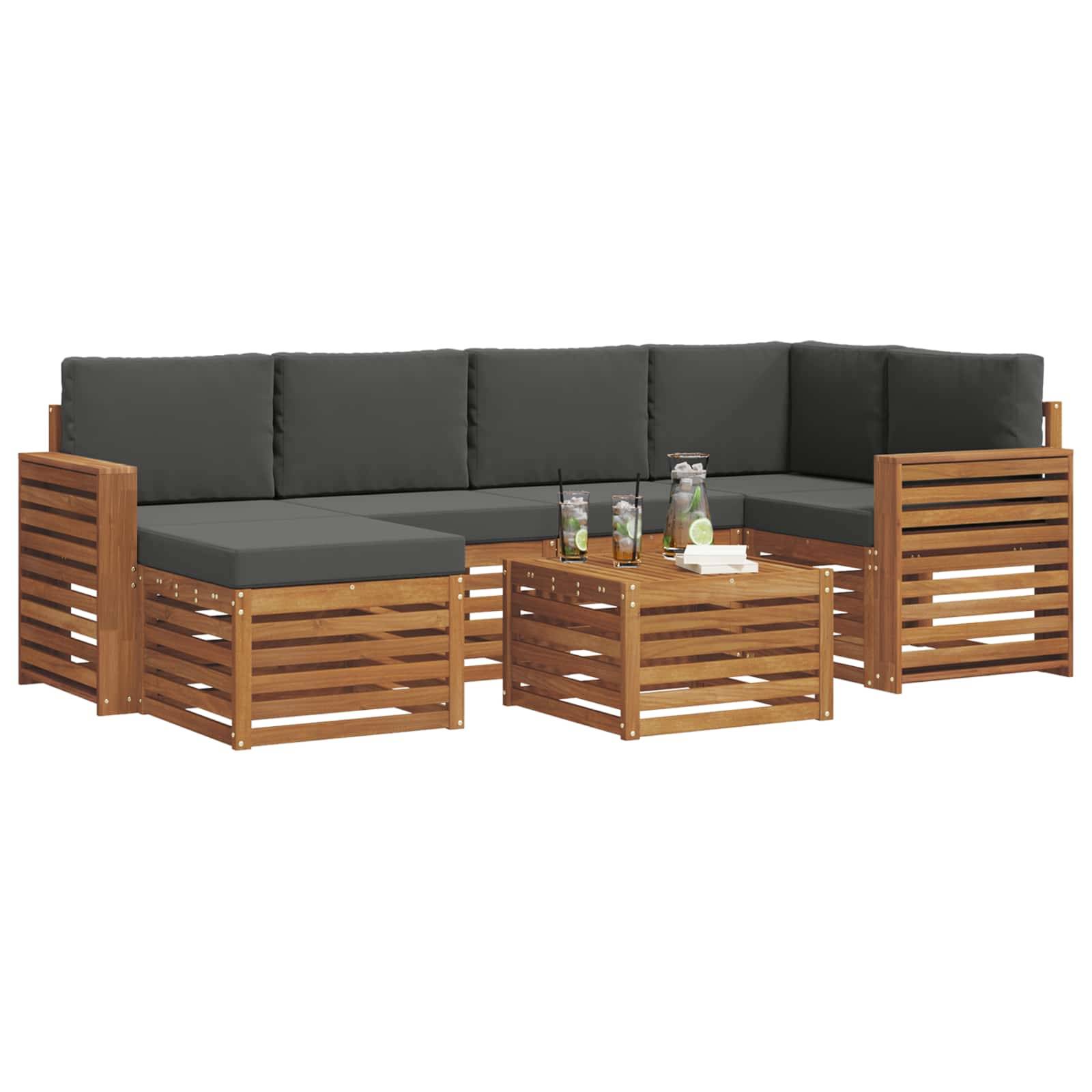 vidaXL Ecksofa Set 7 pcs Natur und Anthrazit Massivholz Akazie