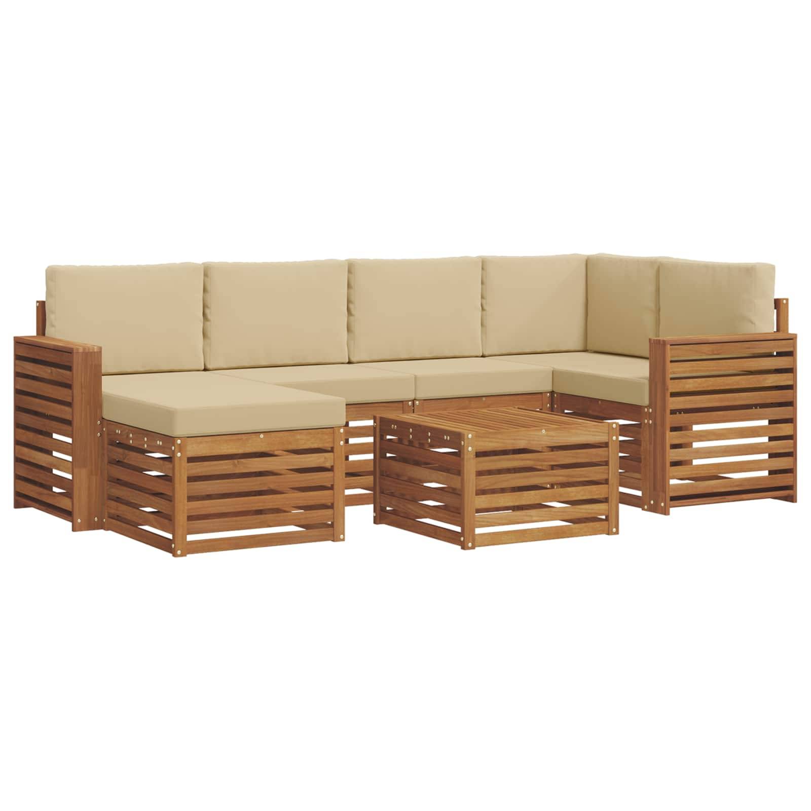 vidaXL Ecksofa Set mit Kissen 7 pcs Natur und Beige Massivholz Akazie