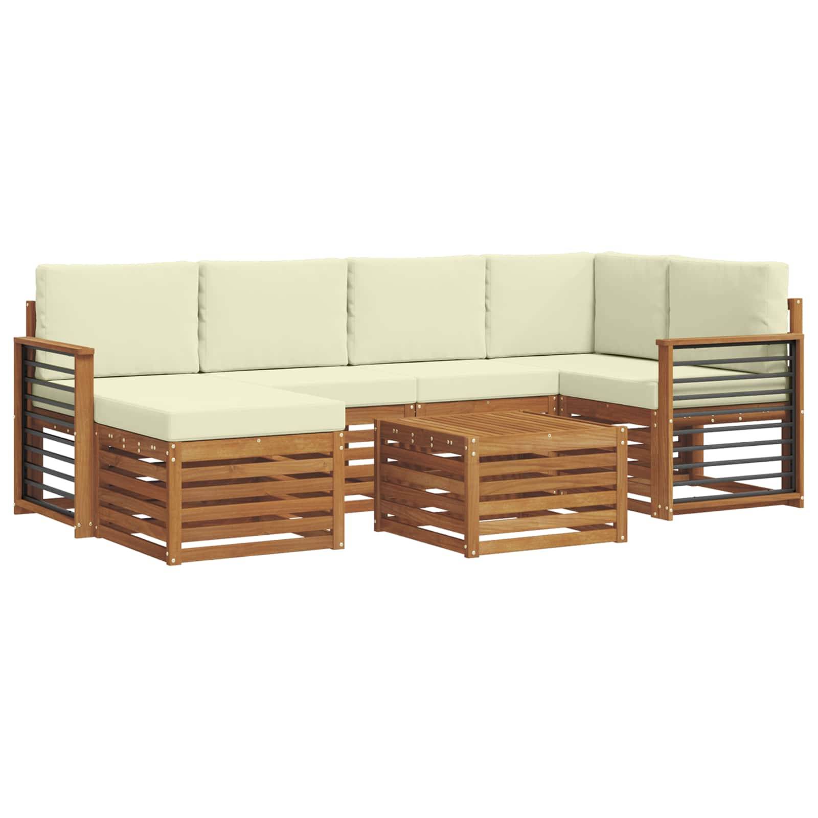 vidaXL Ecksofa Set mit Kissen 7 pcs Natur und Creme Massivholz Akazie