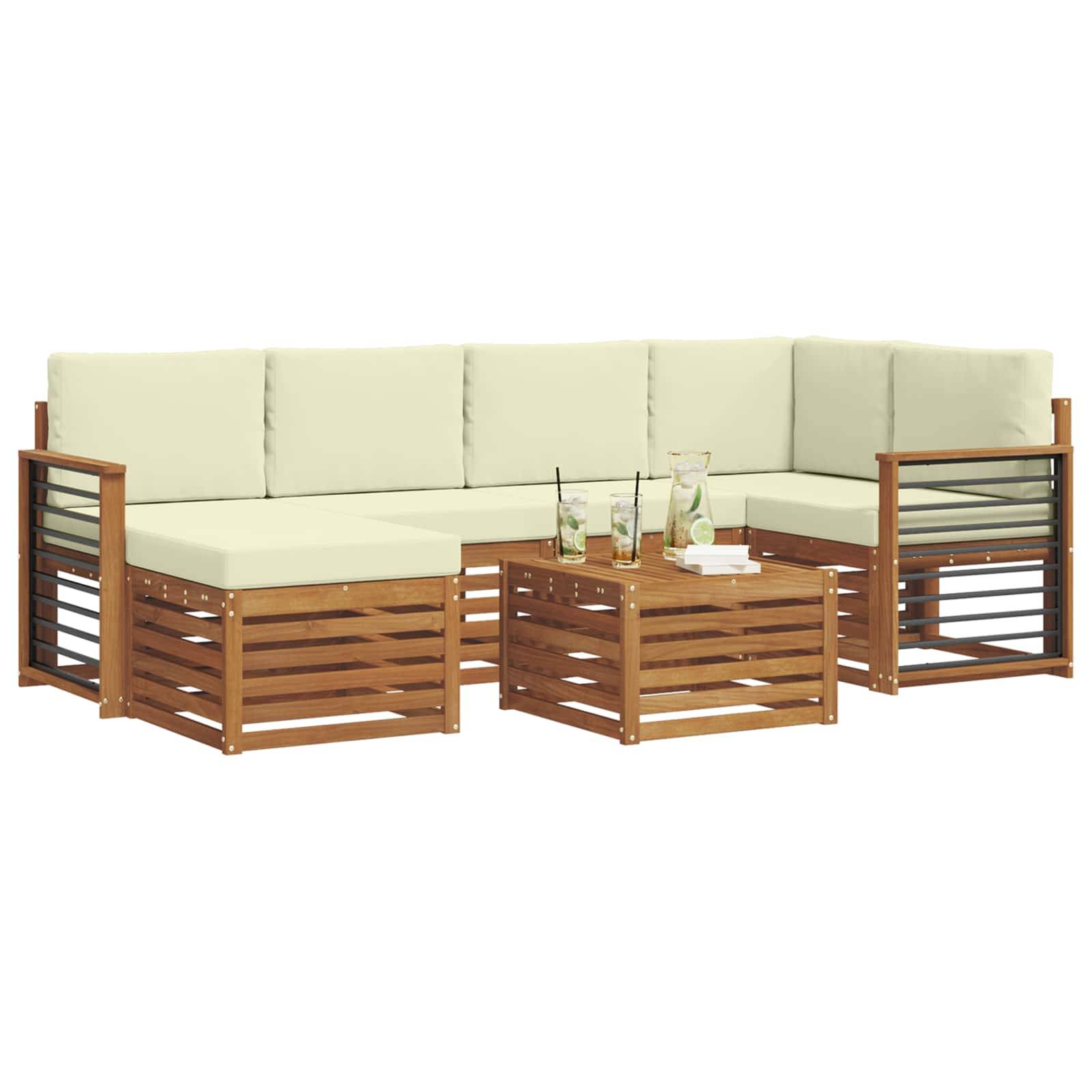 vidaXL Ecksofa Set mit Kissen 7 pcs Natur und Creme Massivholz Akazie
