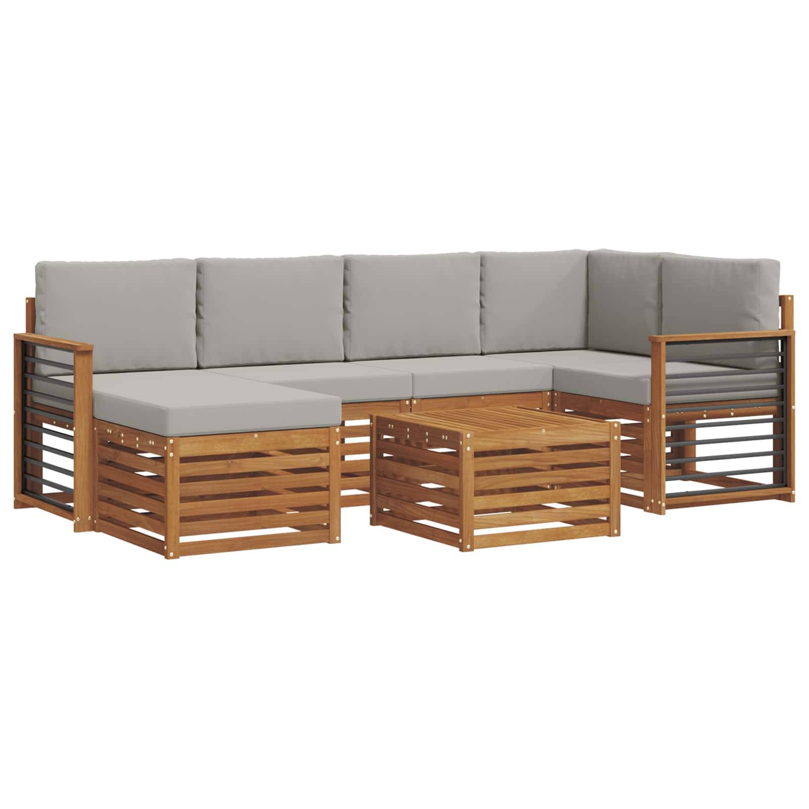 vidaXL Ecksofa Set 7 pcs Natürlich und Hellgrau Massivholz Akazie