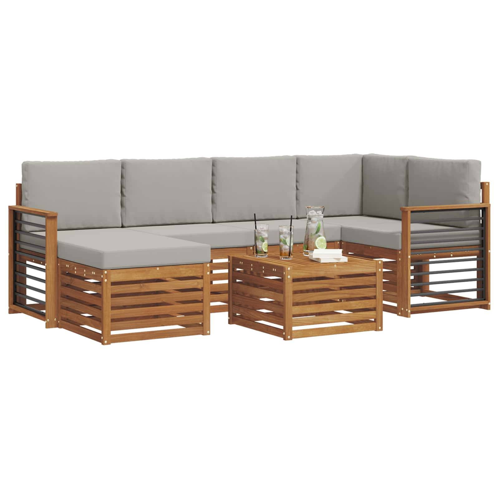 vidaXL Ecksofa Set 7 pcs Natürlich und Hellgrau Massivholz Akazie