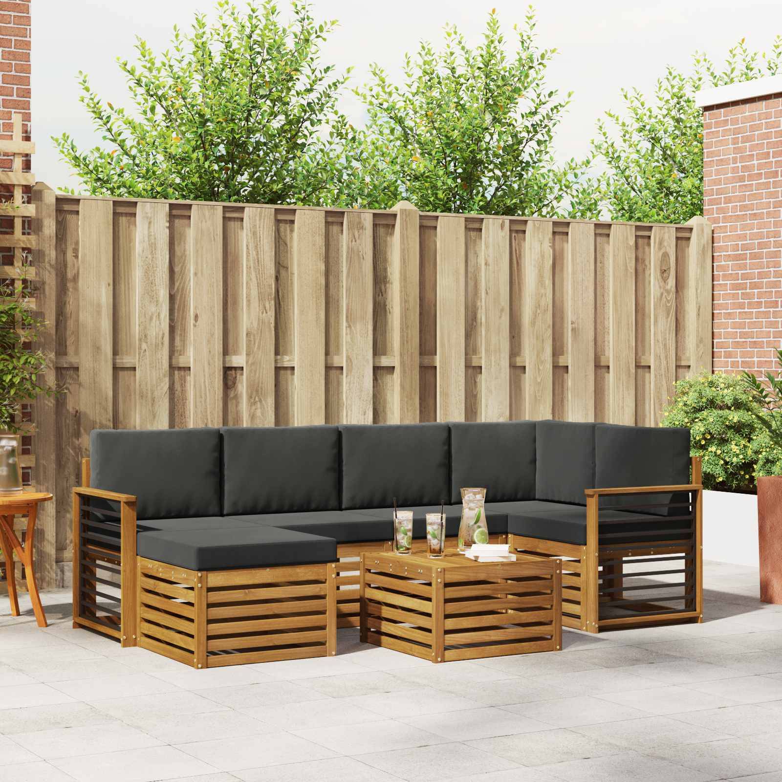 vidaXL Ecksofa Set 7 pcs Natur und Anthrazit Massivholz Akazie
