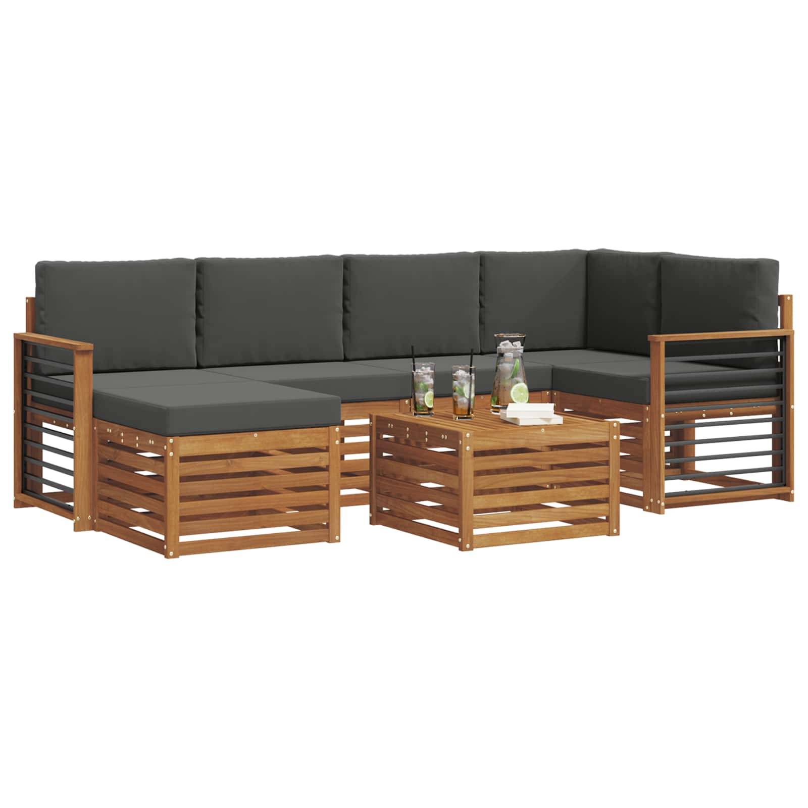 vidaXL Ecksofa Set 7 pcs Natur und Anthrazit Massivholz Akazie