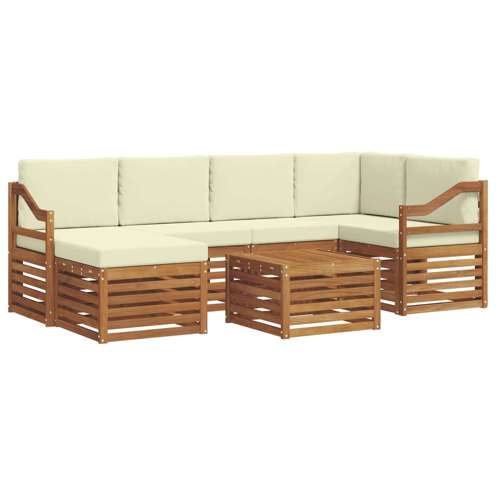 vidaXL Ecksofa Set mit Kissen 7 pcs Natur und Creme Massivholz Akazie