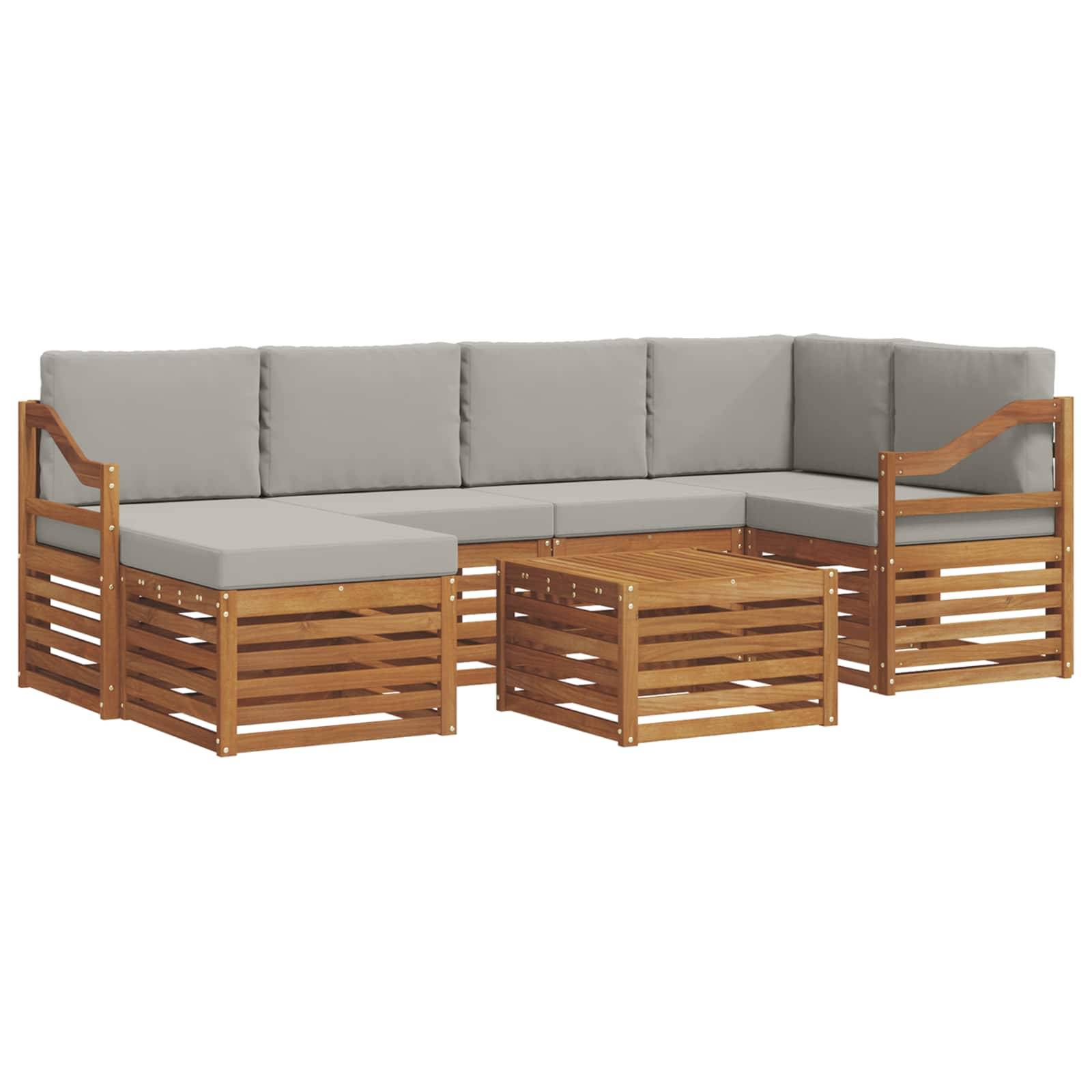 vidaXL Ecksofa Set 7 pcs Natürlich und Hellgrau Massivholz Akazie