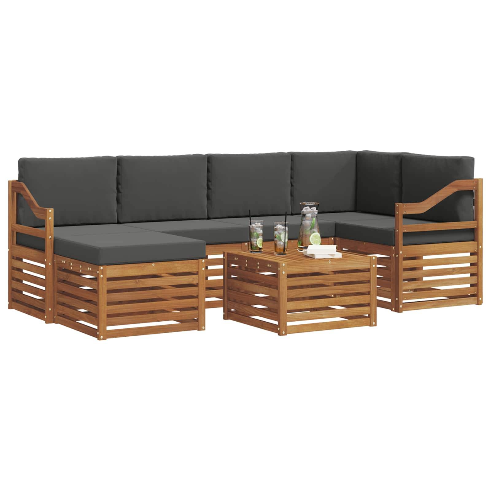 vidaXL Ecksofa Set 7 pcs Natur und Anthrazit Massivholz Akazie