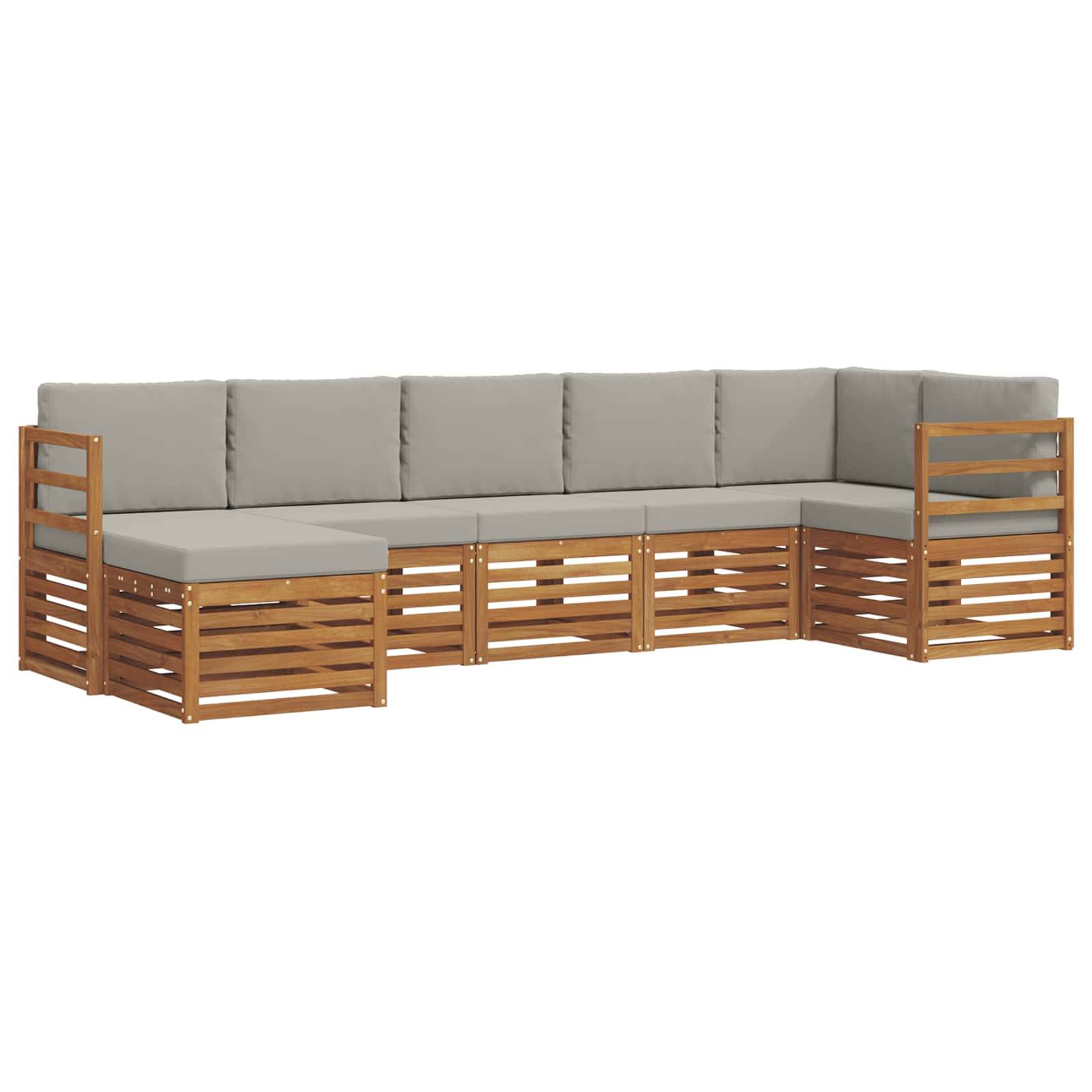 vidaXL Ecksofa Set 7 pcs Natürlich und Hellgrau Massivholz Akazie
