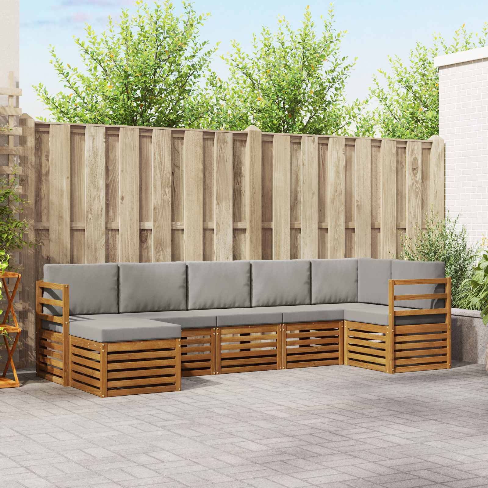 vidaXL Ecksofa Set 7 pcs Natürlich und Hellgrau Massivholz Akazie