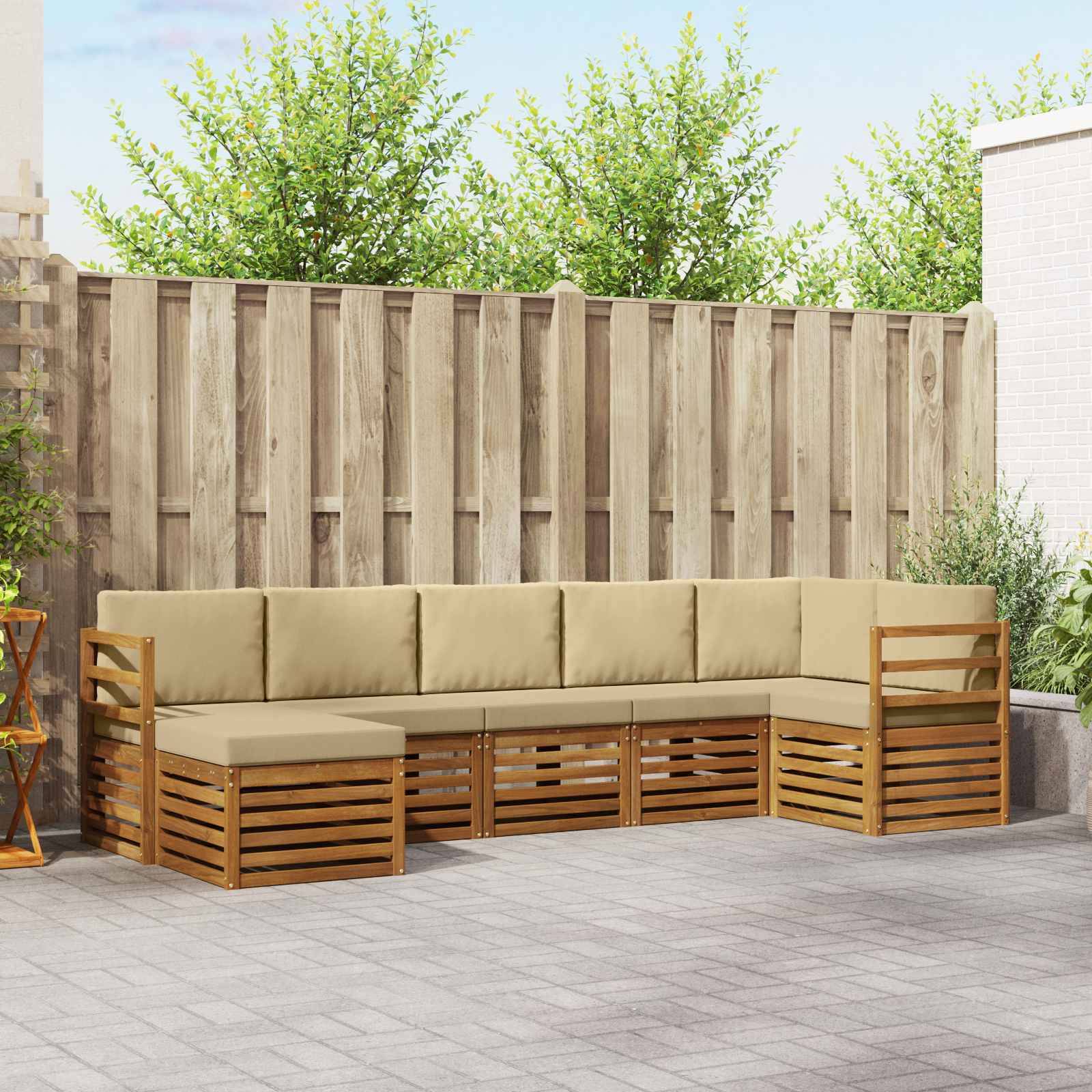 vidaXL Ecksofa Set mit Kissen 7 pcs Natur und Beige Massivholz Akazie