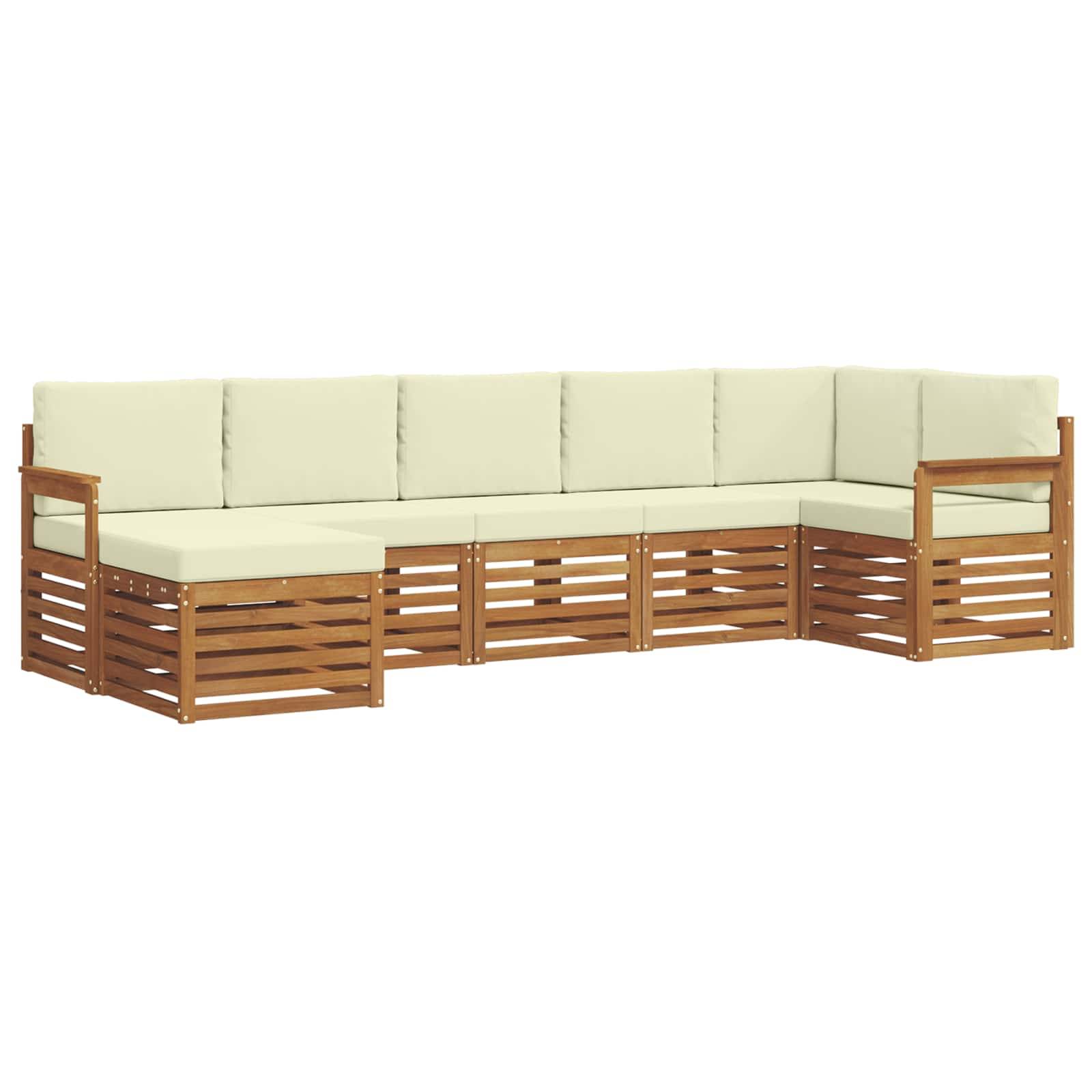vidaXL Ecksofa Set mit Kissen 7 pcs Natur und Creme Massivholz Akazie