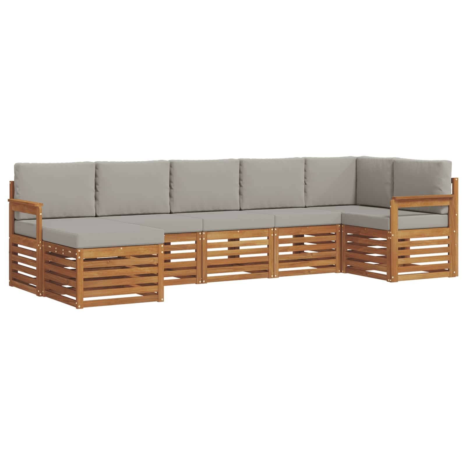 vidaXL Ecksofa Set 7 pcs Natürlich und Hellgrau Massivholz Akazie