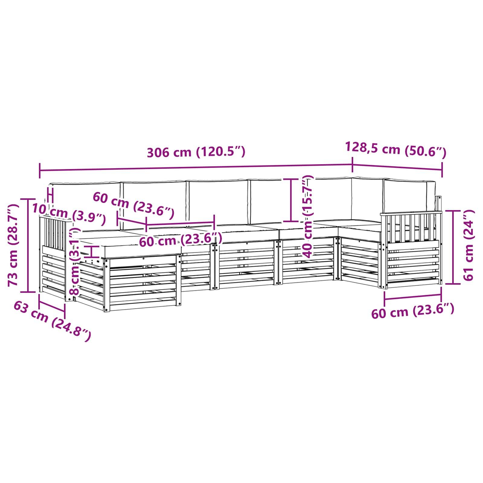 vidaXL Ecksofa Set 7 pcs Natürlich und Hellgrau Massivholz Akazie