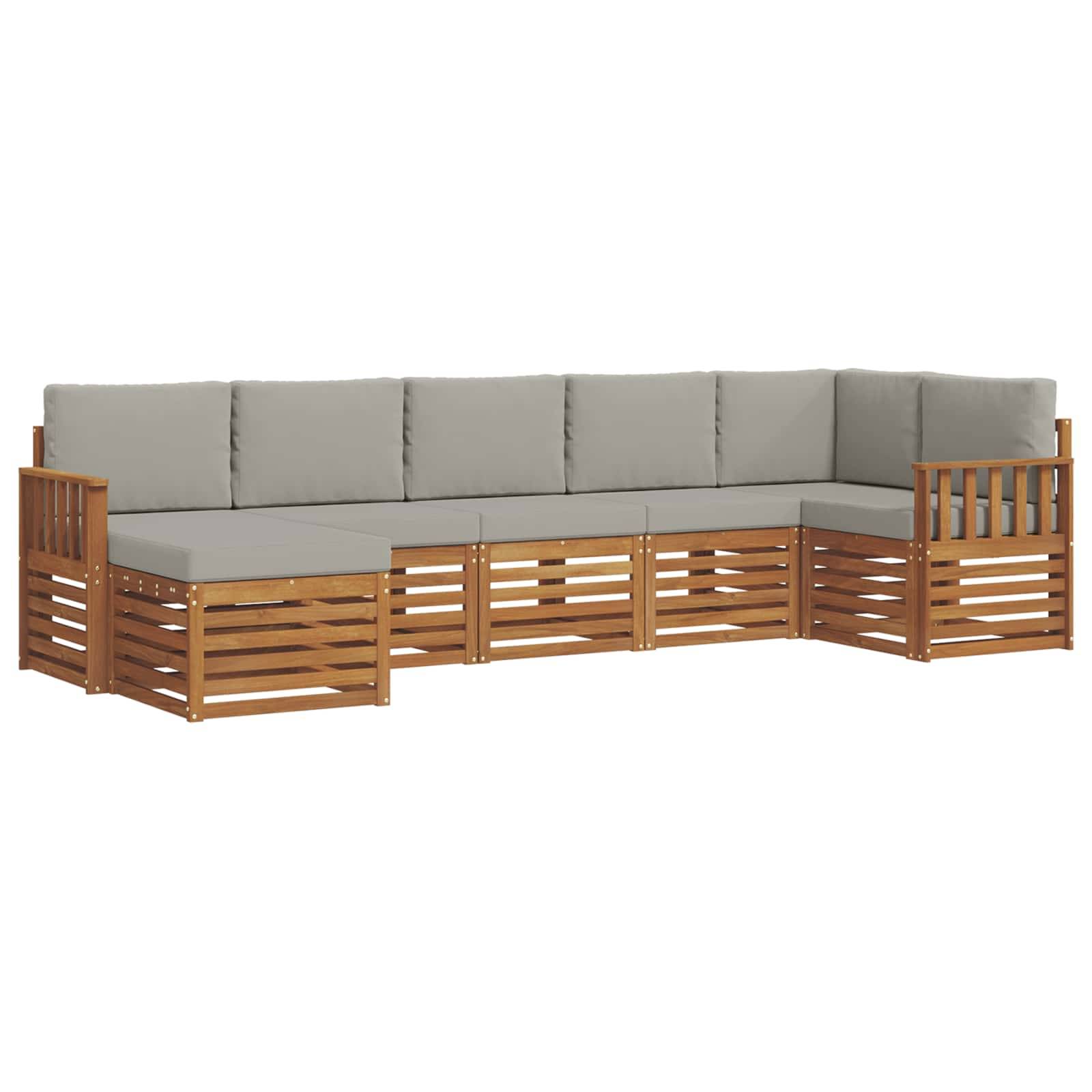 vidaXL Ecksofa Set 7 pcs Natürlich und Hellgrau Massivholz Akazie