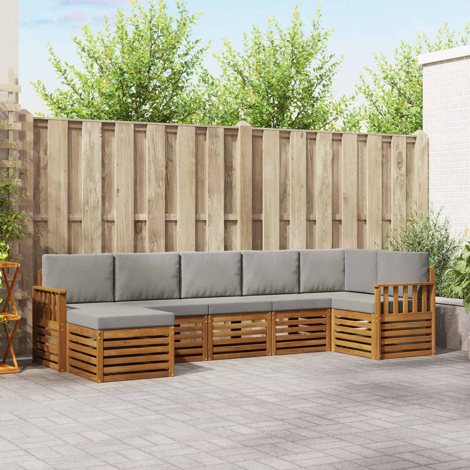 vidaXL Ecksofa Set 7 pcs Natürlich und Hellgrau Massivholz Akazie