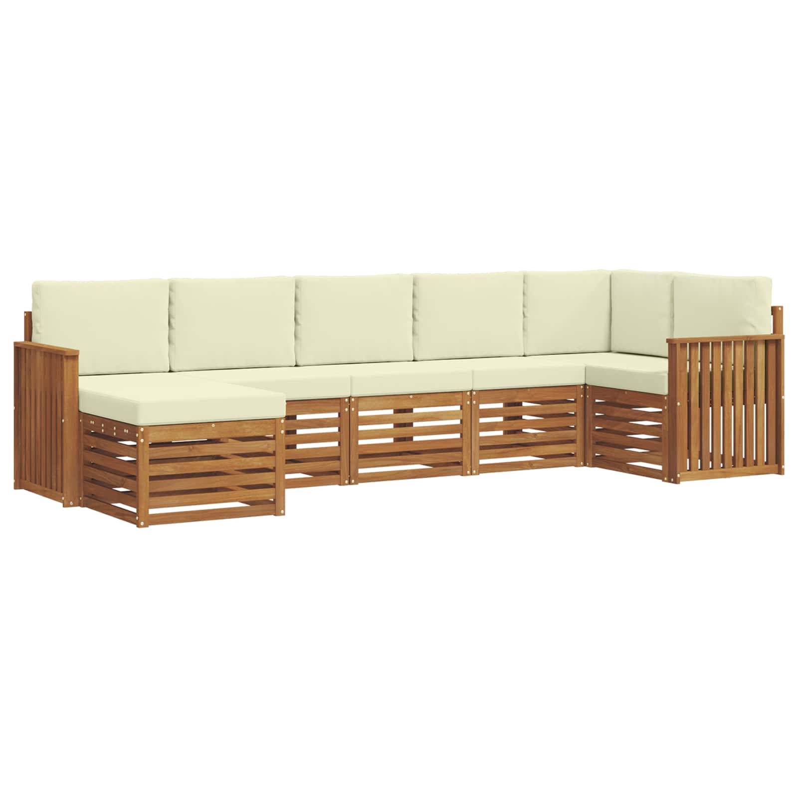 vidaXL Ecksofa Set mit Kissen 7 pcs Natur und Creme Massivholz Akazie