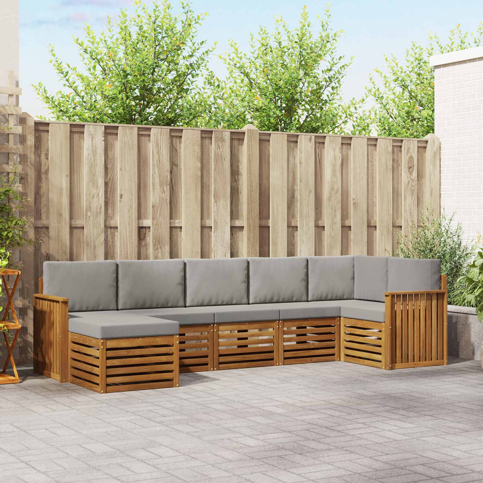 vidaXL Ecksofa Set 7 pcs Natürlich und Hellgrau Massivholz Akazie