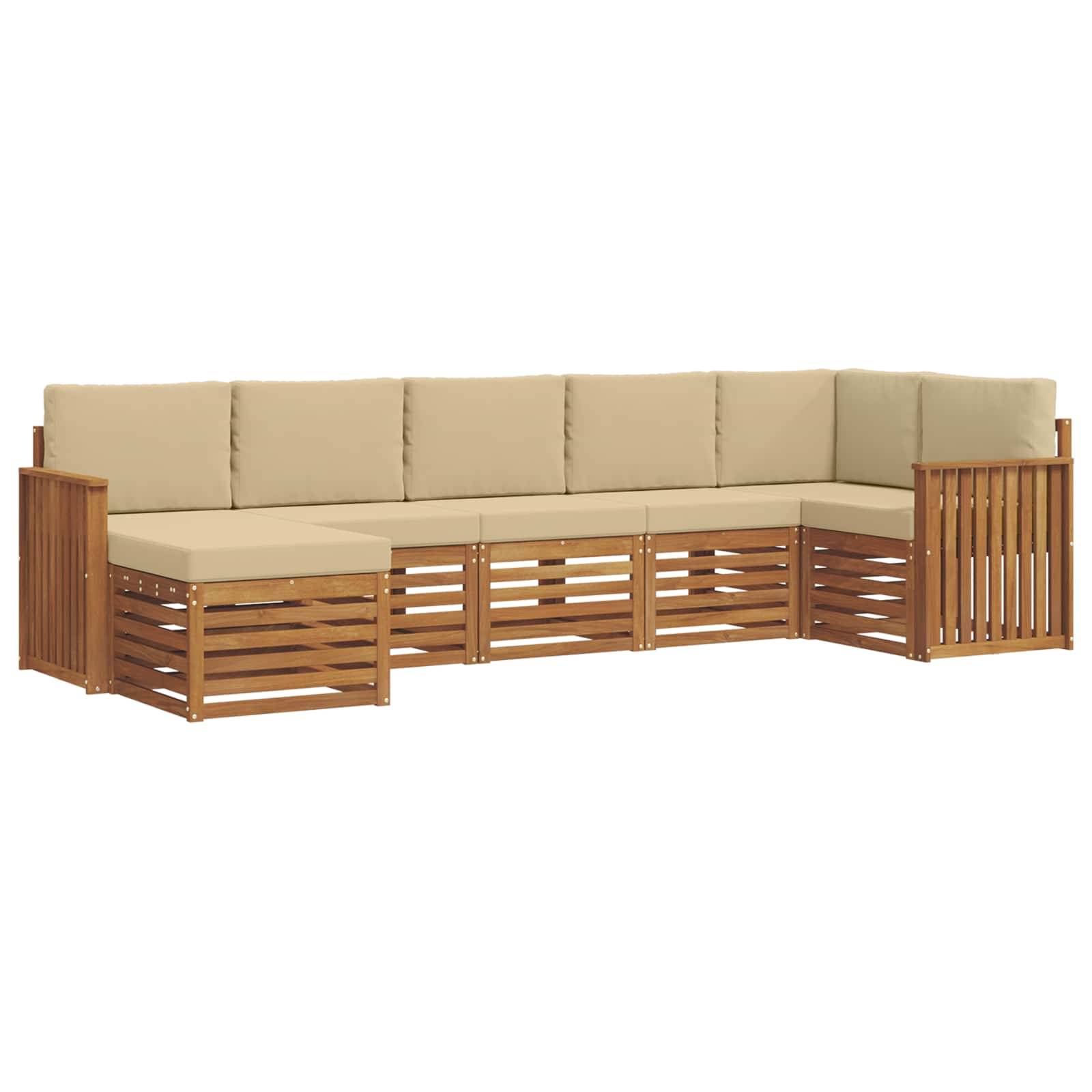 vidaXL Ecksofa Set mit Kissen 7 pcs Natur und Beige Massivholz Akazie
