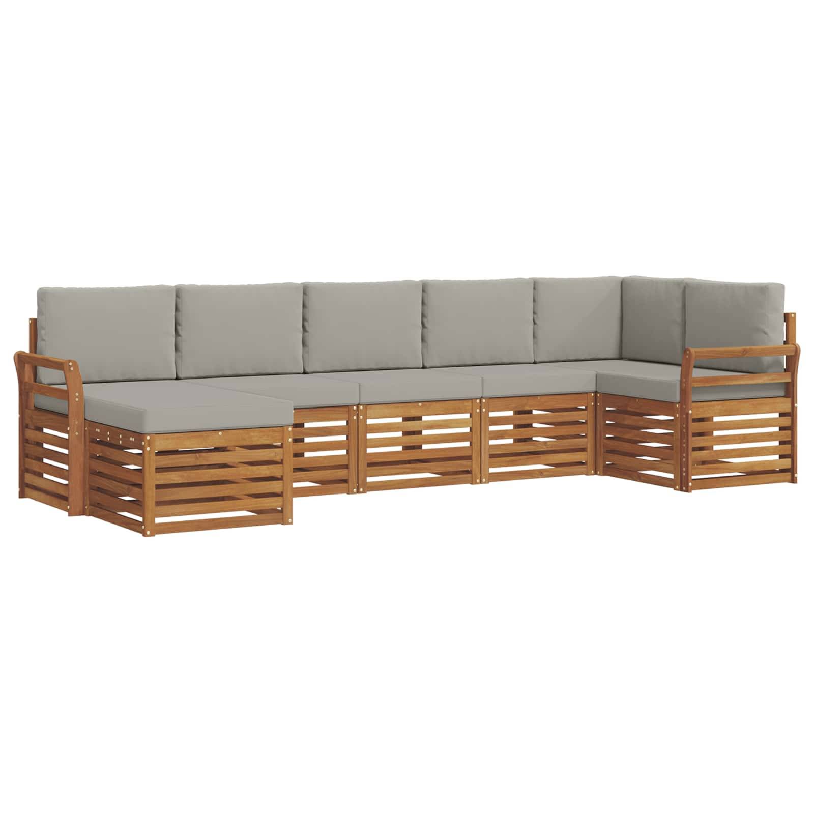 vidaXL Ecksofa Set 7 pcs Natürlich und Hellgrau Massivholz Akazie