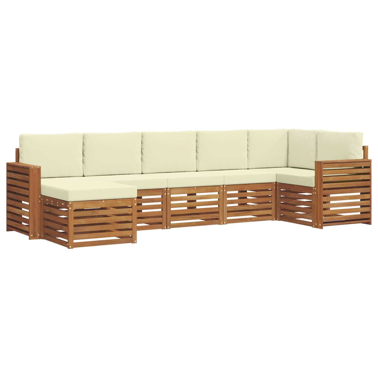 vidaXL Ecksofa Set mit Kissen 7 pcs Natur und Creme Massivholz Akazie
