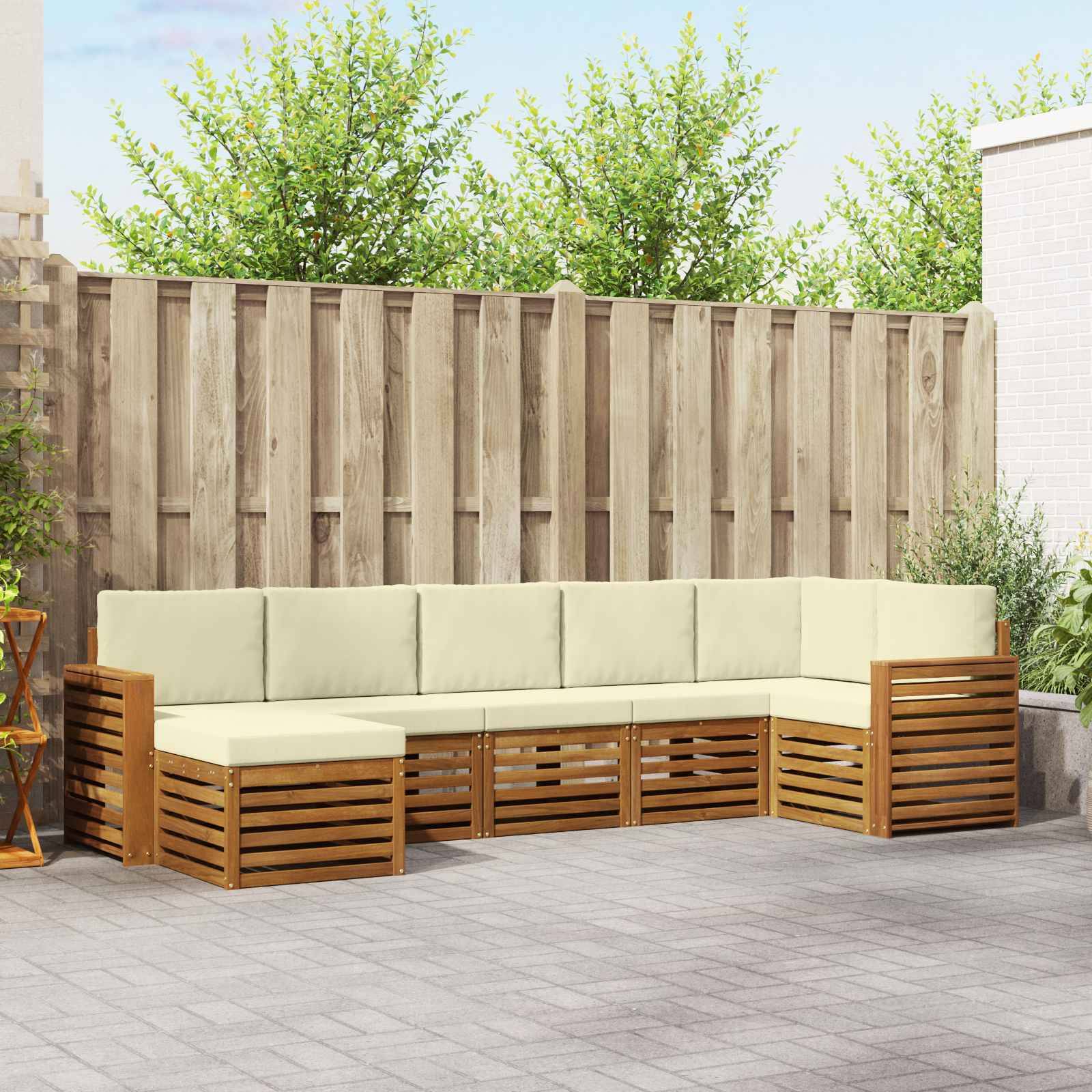 vidaXL Ecksofa Set mit Kissen 7 pcs Natur und Creme Massivholz Akazie