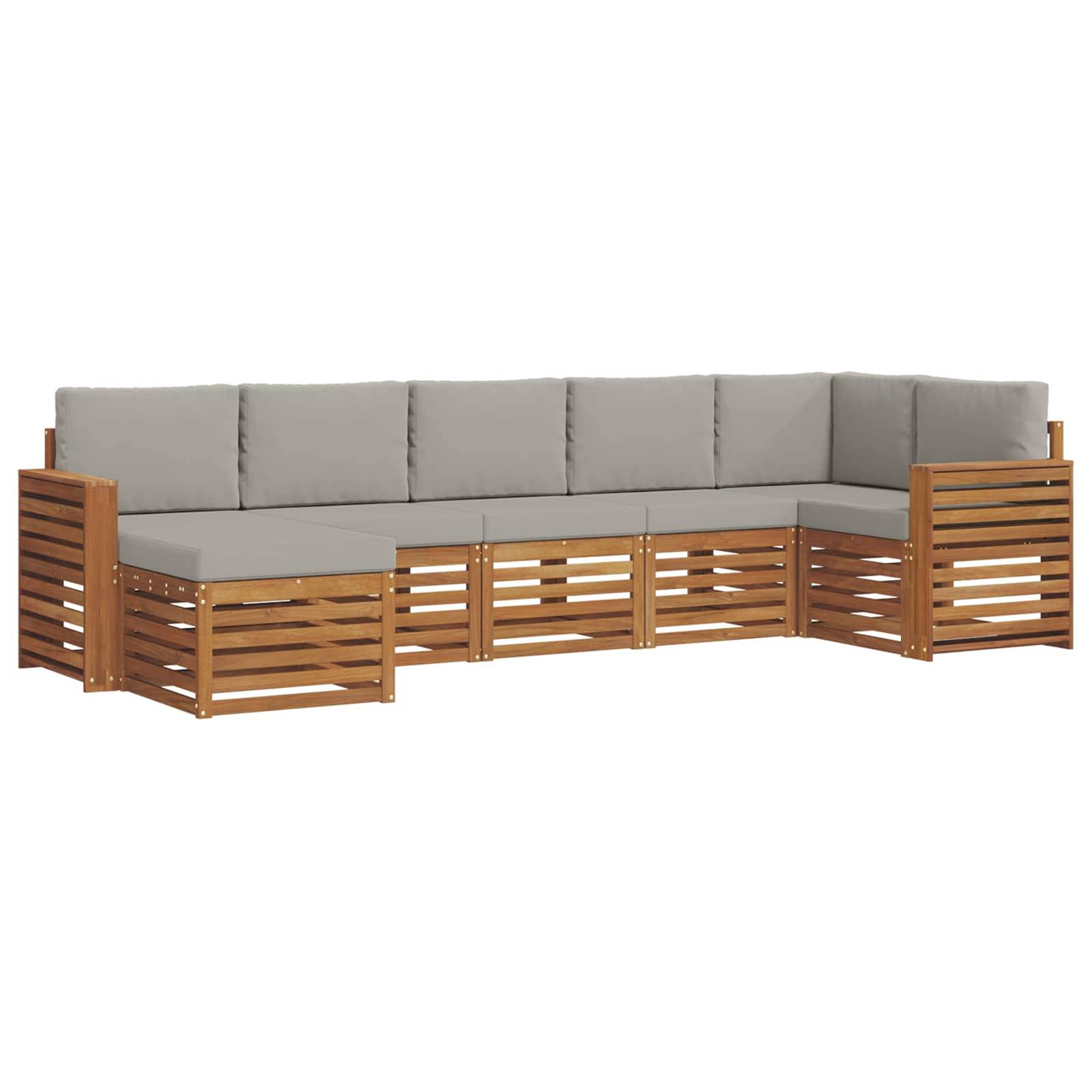 vidaXL Ecksofa Set 7 pcs Natürlich und Hellgrau Massivholz Akazie
