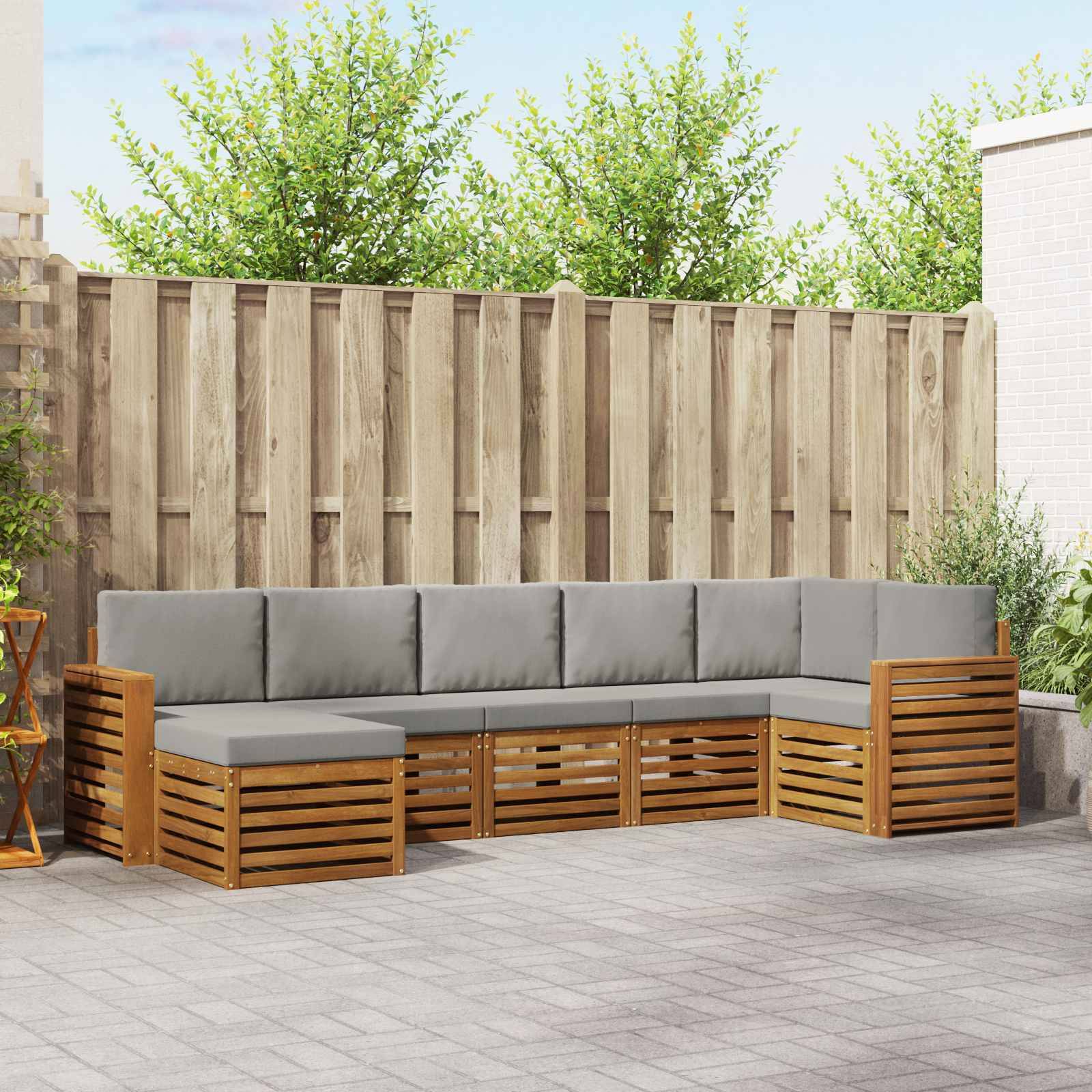 vidaXL Ecksofa Set 7 pcs Natürlich und Hellgrau Massivholz Akazie