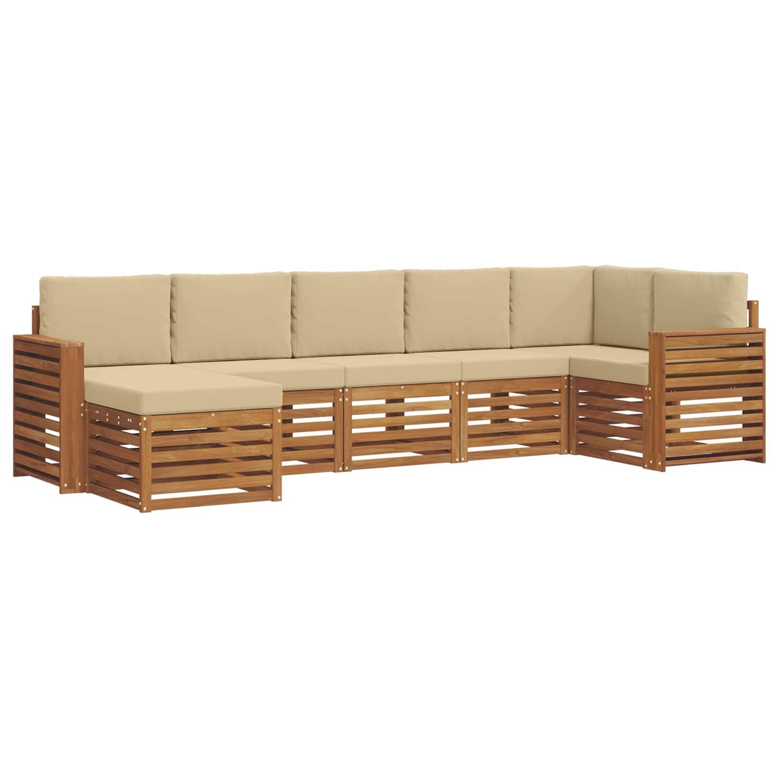 vidaXL Ecksofa Set mit Kissen 7 pcs Natur und Beige Massivholz Akazie
