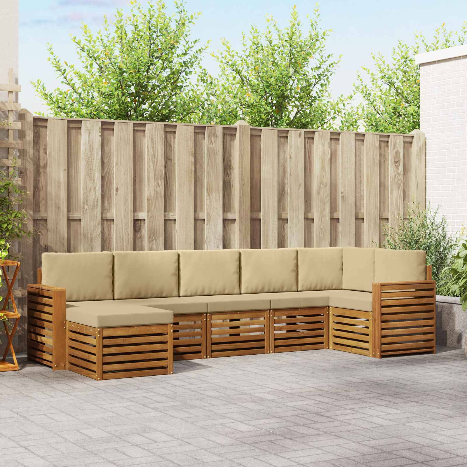 vidaXL Ecksofa Set mit Kissen 7 pcs Natur und Beige Massivholz Akazie
