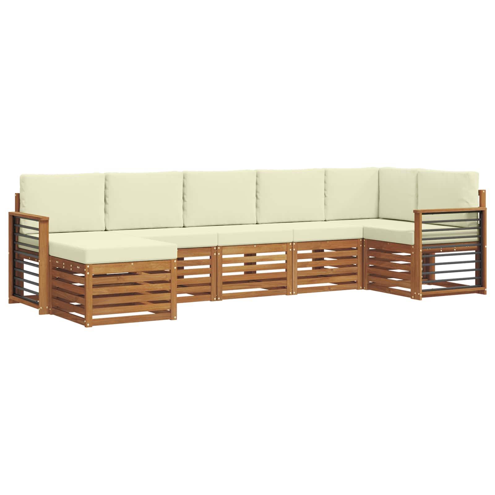 vidaXL Ecksofa Set mit Kissen 7 pcs Natur und Creme Massivholz Akazie
