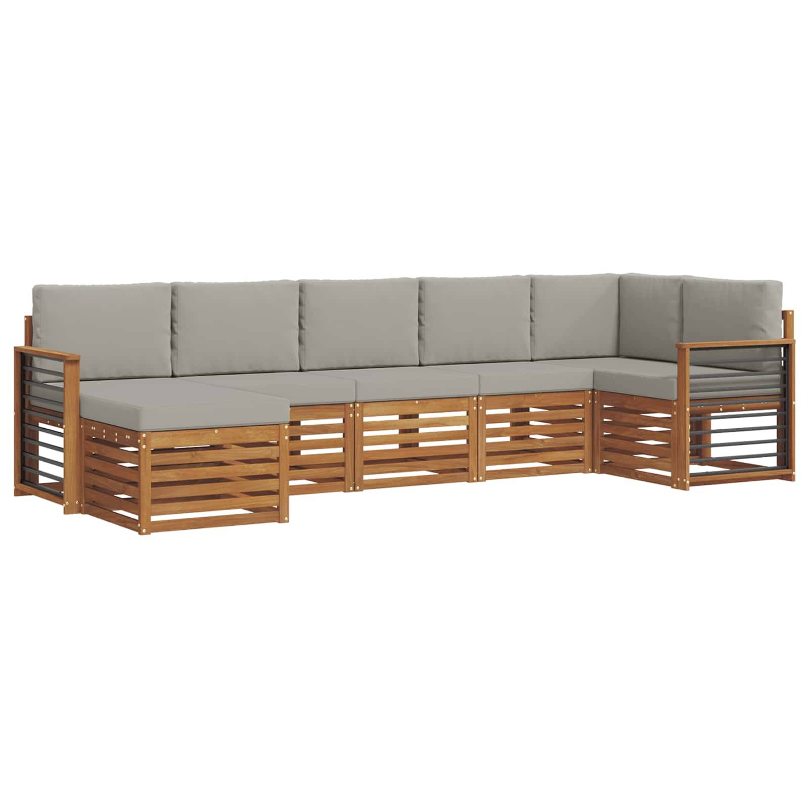 vidaXL Ecksofa Set 7 pcs Natürlich und Hellgrau Massivholz Akazie