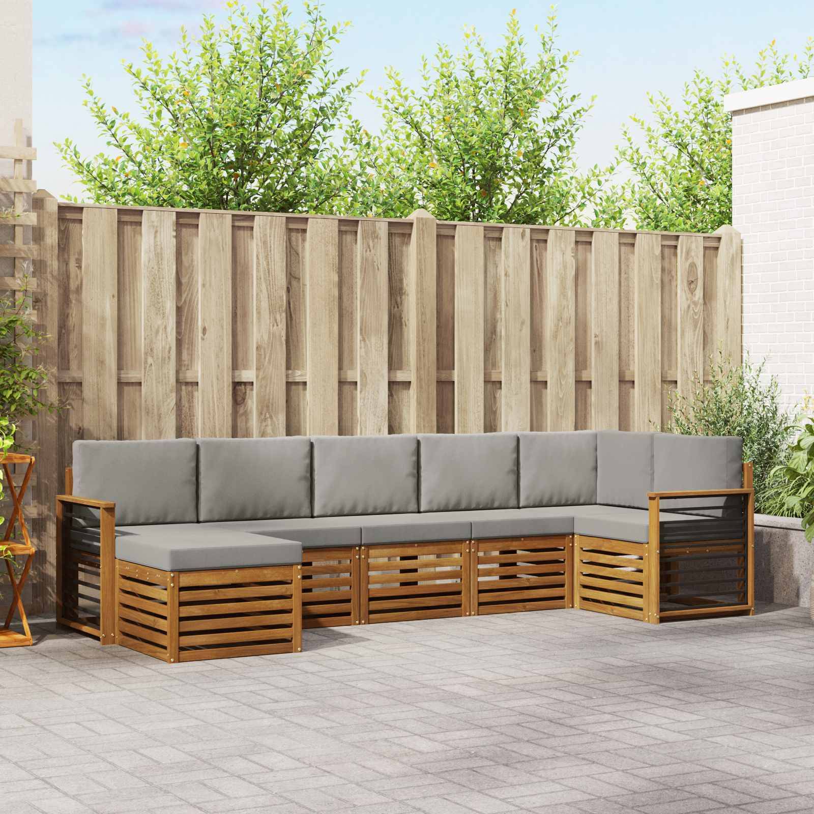 vidaXL Ecksofa Set 7 pcs Natürlich und Hellgrau Massivholz Akazie
