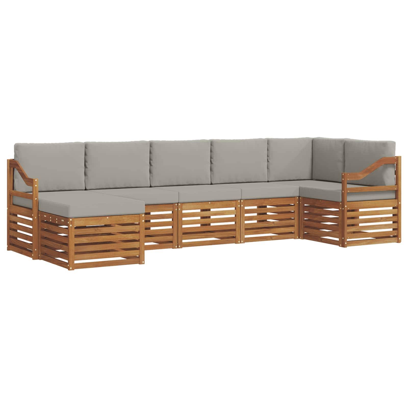 vidaXL Ecksofa Set 7 pcs Natürlich und Hellgrau Massivholz Akazie