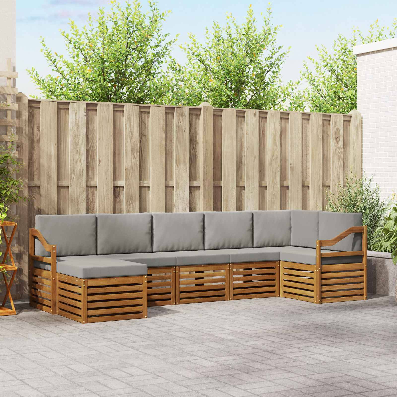 vidaXL Ecksofa Set 7 pcs Natürlich und Hellgrau Massivholz Akazie