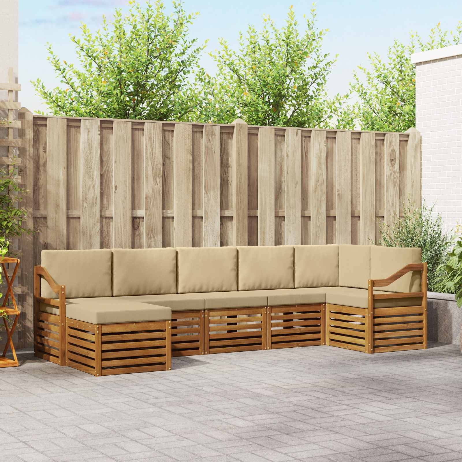 vidaXL Ecksofa Set mit Kissen 7 pcs Natur und Beige Massivholz Akazie