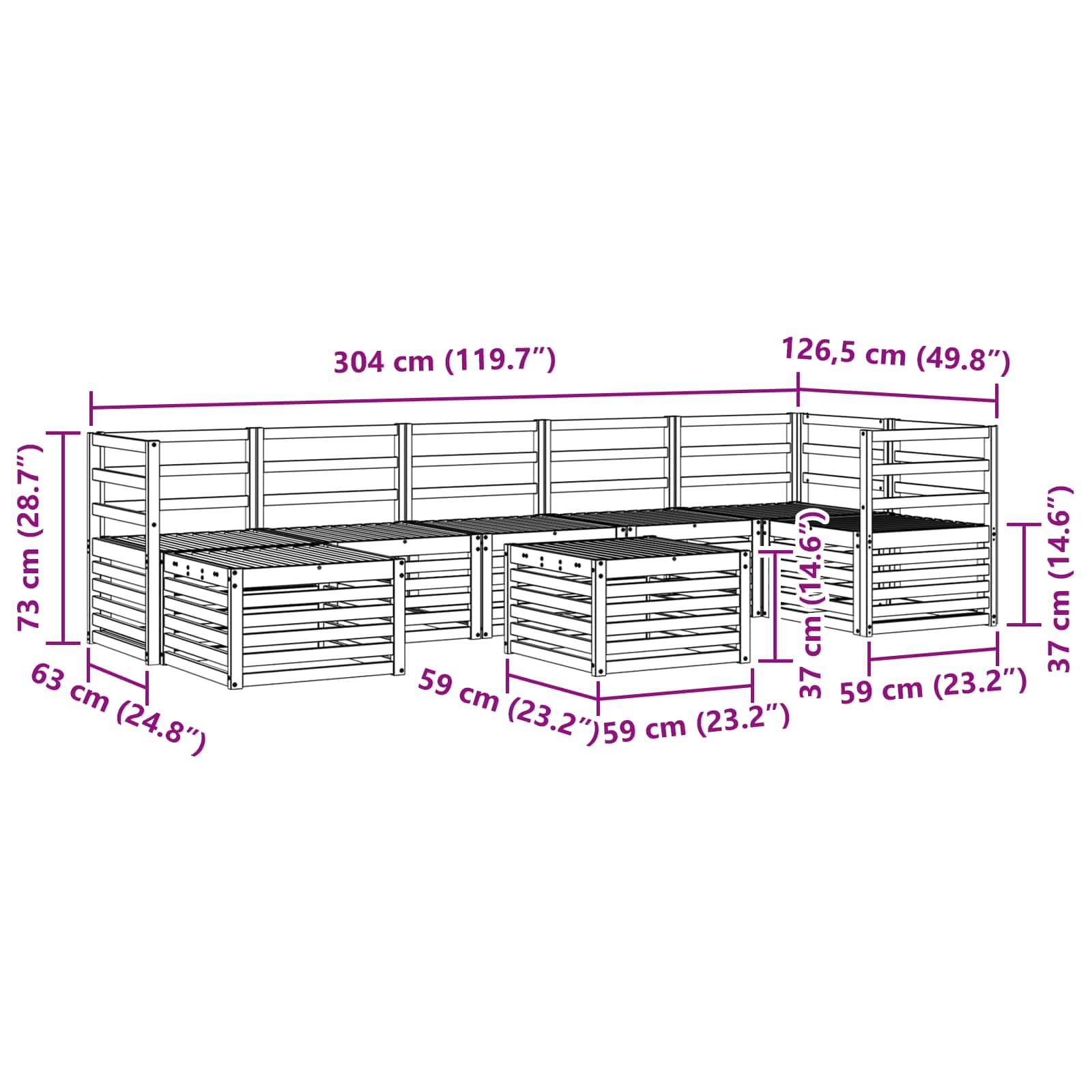 vidaXL Outdoor-Sofagarnitur 8 pcs Weiß 59 x 59 x 37 cm