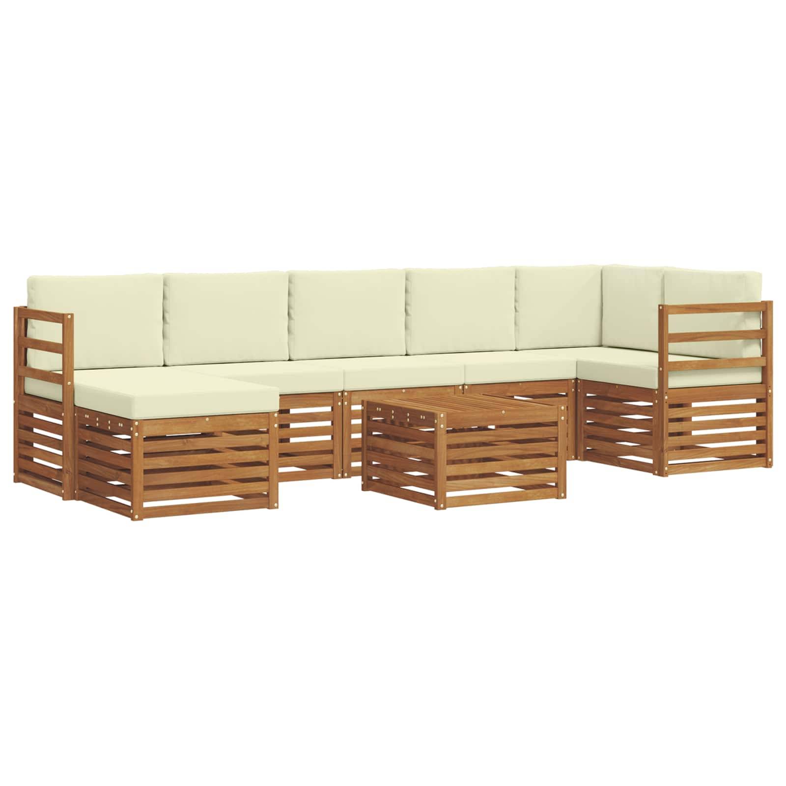 vidaXL Ecksofa Set mit Kissen 8 pcs Natur und Creme Massivholz Akazie